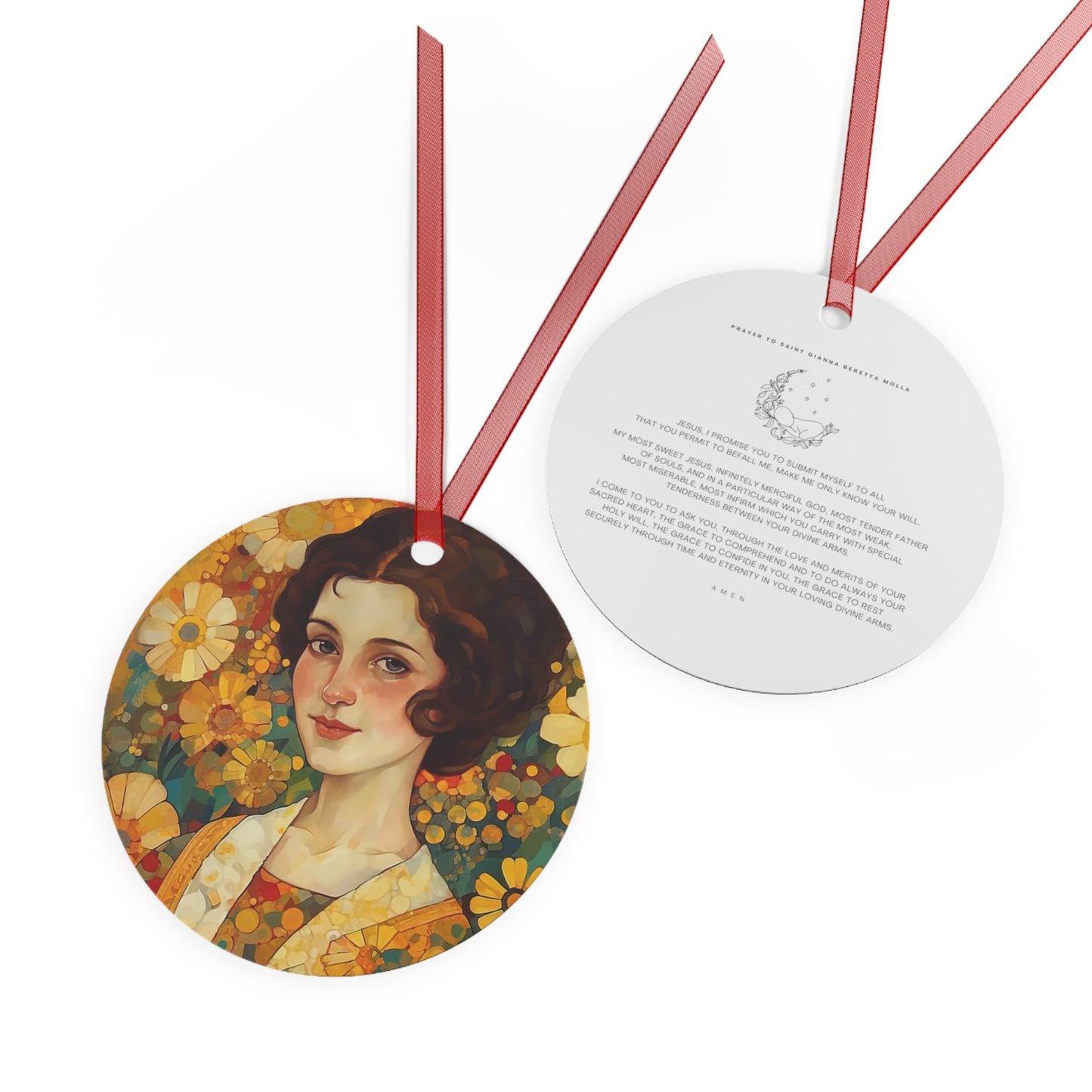 Saint Gianna Beretta Molla Metal Ornament - Religious Holiday Christmas Ornament and Keepsake - Double sided Keepsake Religious Ornament