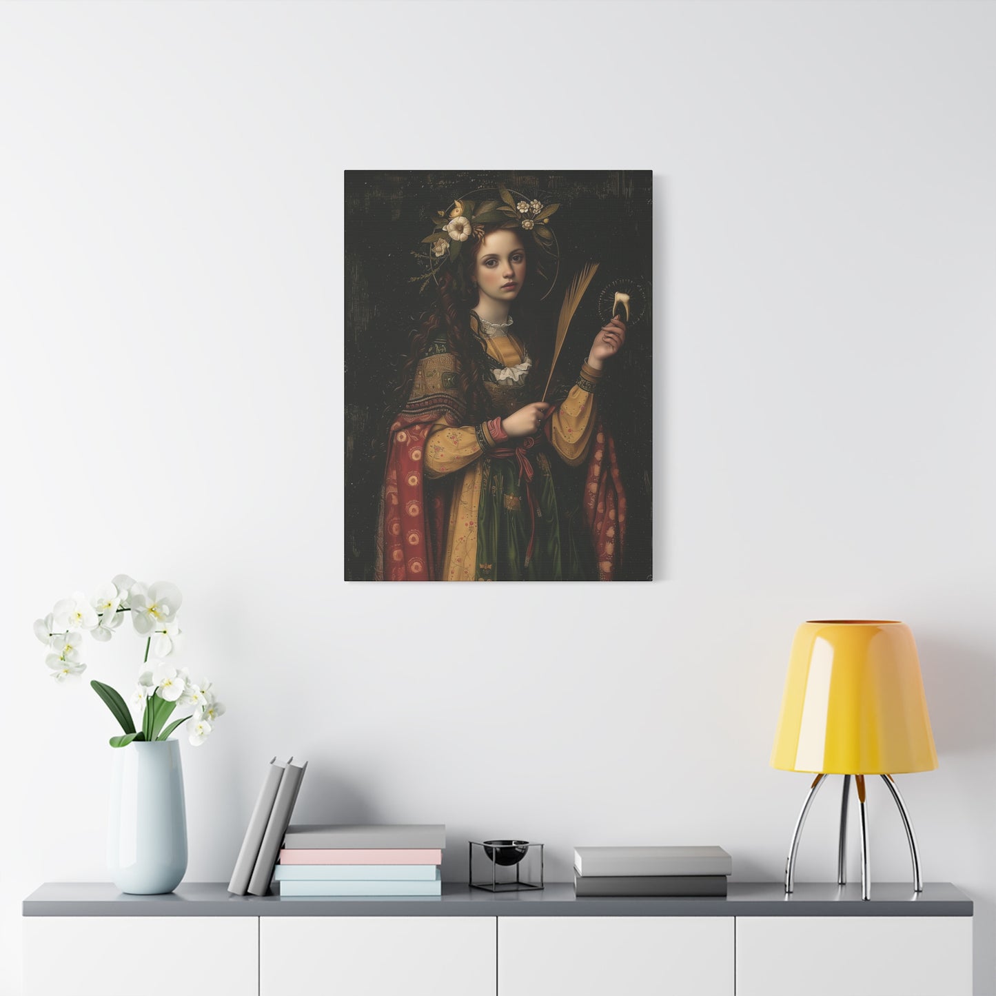 Saint Apollonia - Museum Wrapped Canvas - Print - Religious Art for your Home - Catholic art print - prayer room art