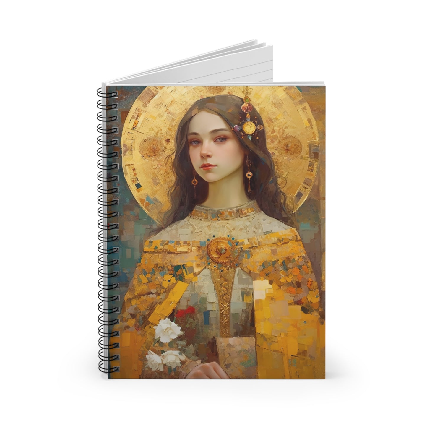 Saint Dymphna Journal - Sanctified Souls Art - Religious Based Notebook - Spiral Notebook - Ruled Line