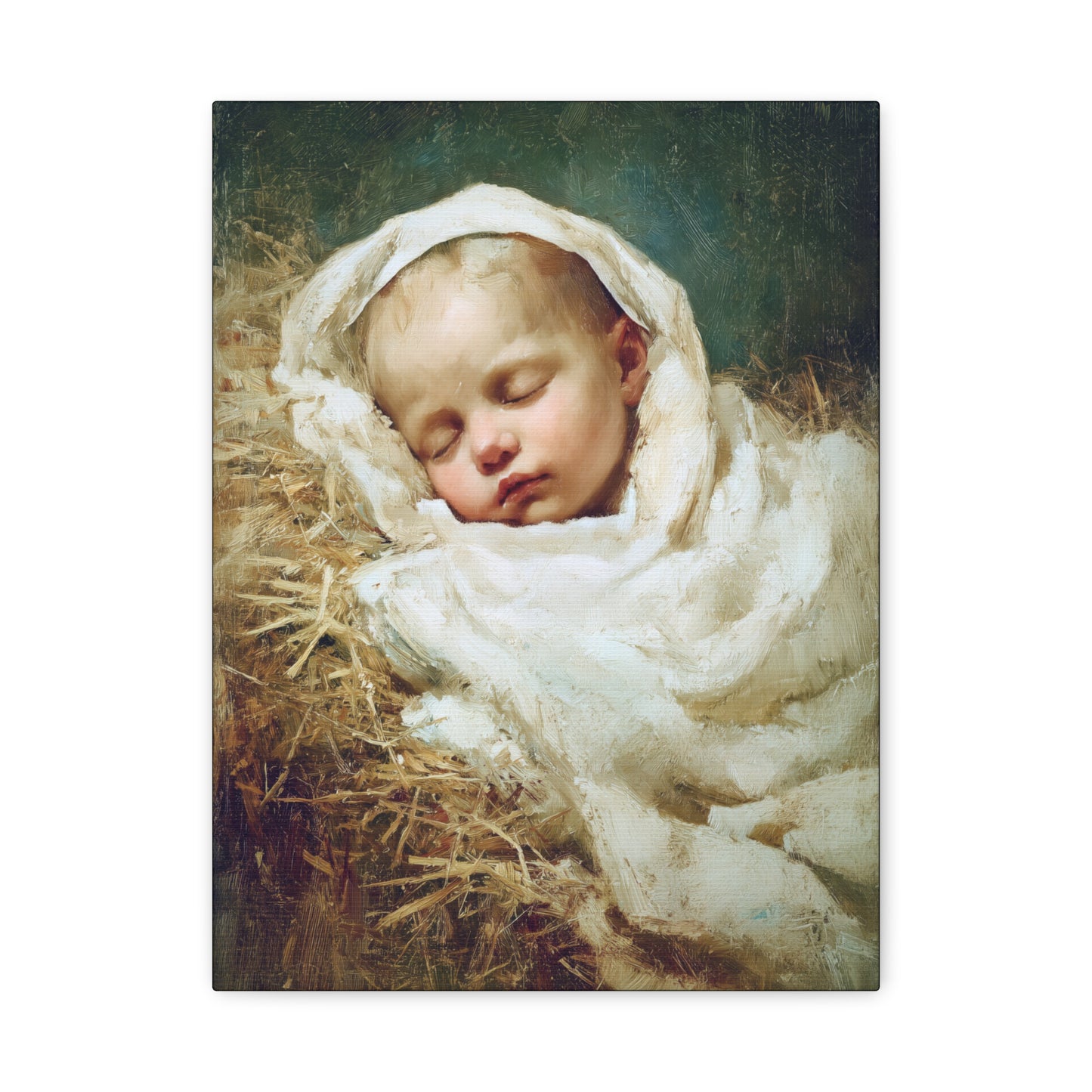 The Christ Child Resting in the Silence of the Manger - Gallery Wrapped Canvas - Print - Religious Art for your Home - Catholic Art Print