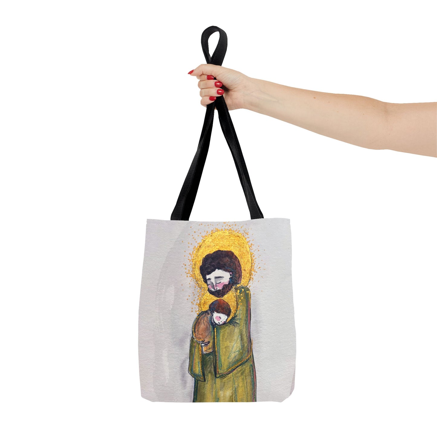 Saint Joseph Catholic Tote Bag | St Joseph and Child Christian Tote | Hand-Drawn Sacred Art Tote | Sanctified Solocosmo Religious Tote