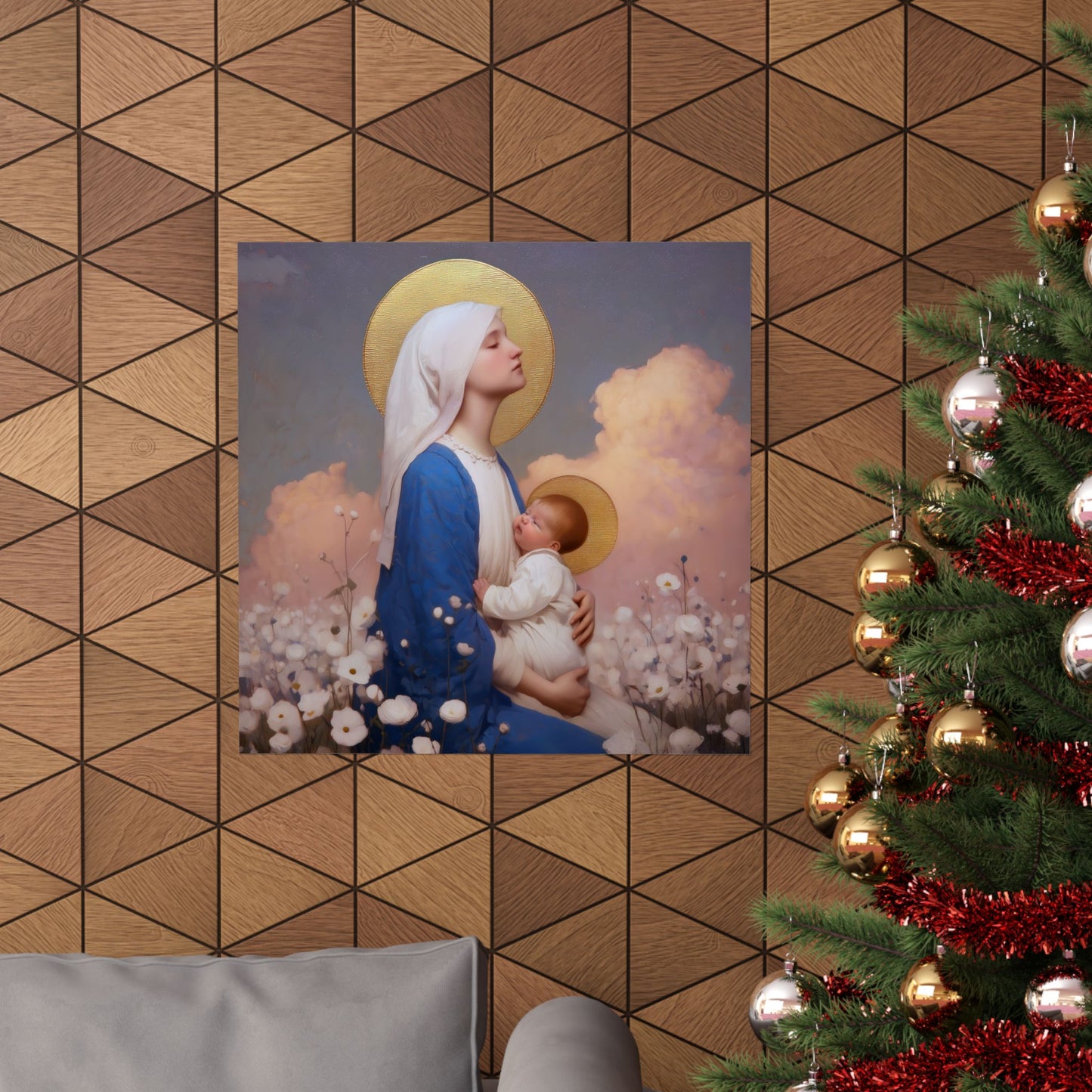 Our Lady Among the Flowers -  Catholic Art - Multiple Sizes - Premium Posters - Catholic Art - Christian Home - Catholic Saint Art