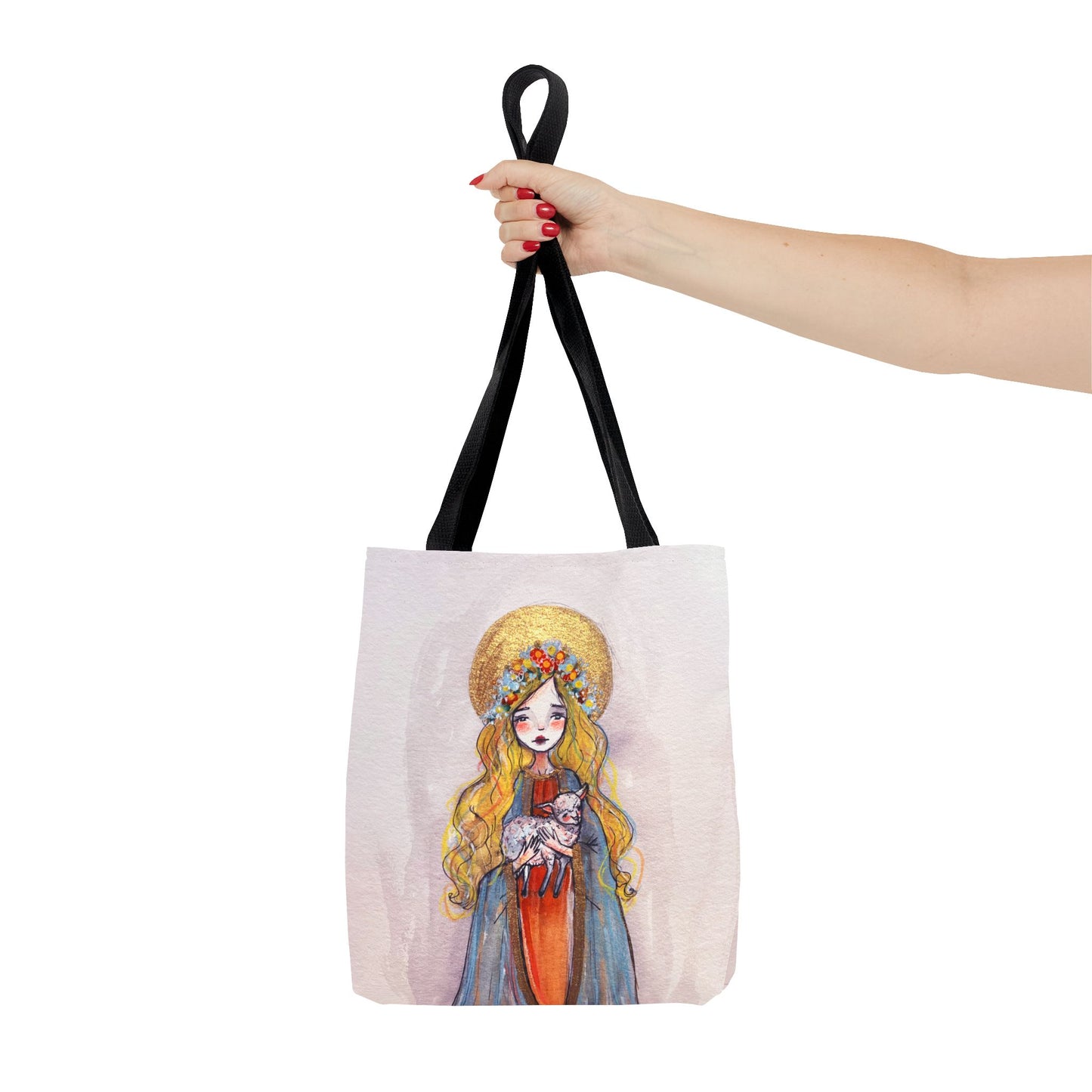 Saint Agnes of Rome Catholic Tote Bag | Christian Devotional Bag Hand-Drawn Sacred Art Tote | Sanctified Solocosmo Religious Tote