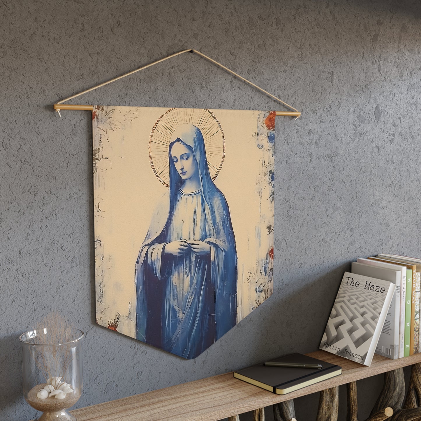 Mary the Blessed Virgin Wall Banner / Wall Hanging - Mother Mary Art - Nursery room print - Religious Large Art Print - 18" x 21"