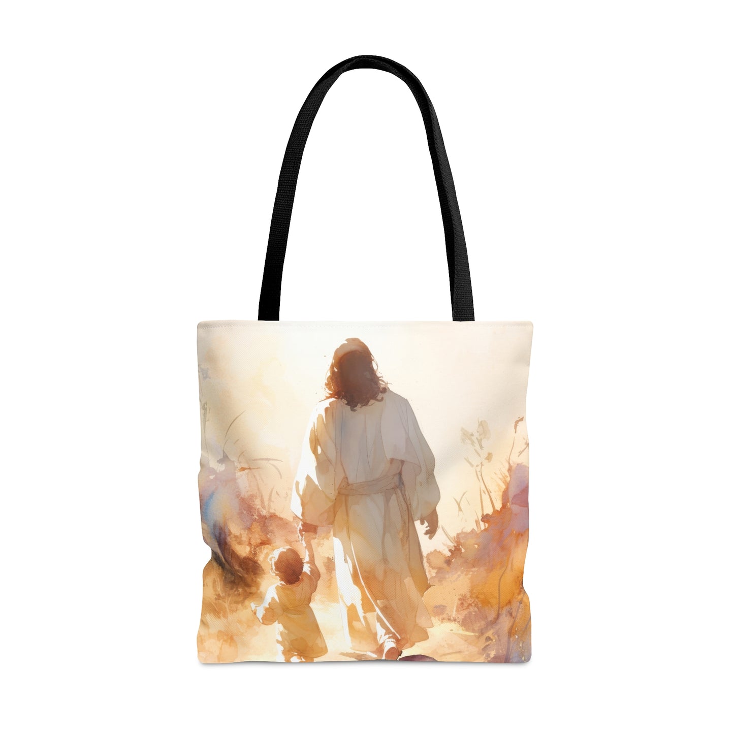 Jesus Guiding a Child in Faith Tote Bag - Large Medium Small Faith Art Bag - Catholic Faith Purse - Religious Carry All