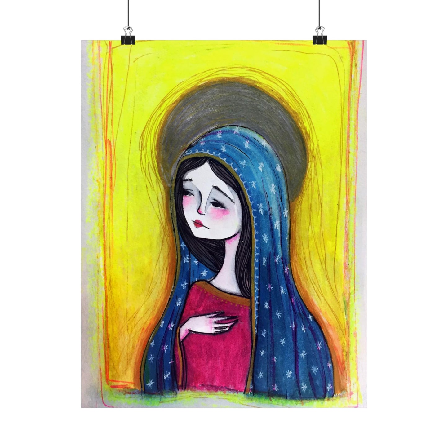 Our Lady of Guadalupe Poster Print - Hand-Drawn Catholic Art Print | Marian Devotional Wall Art | Sanctified Solocosmo Religious Poster