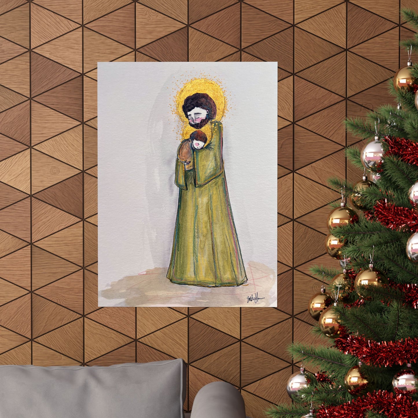 Saint Joseph and Child Jesus Catholic Art Print | Hand-Drawn Watercolor Sacred Artwork | Christian Devotional Wall Art