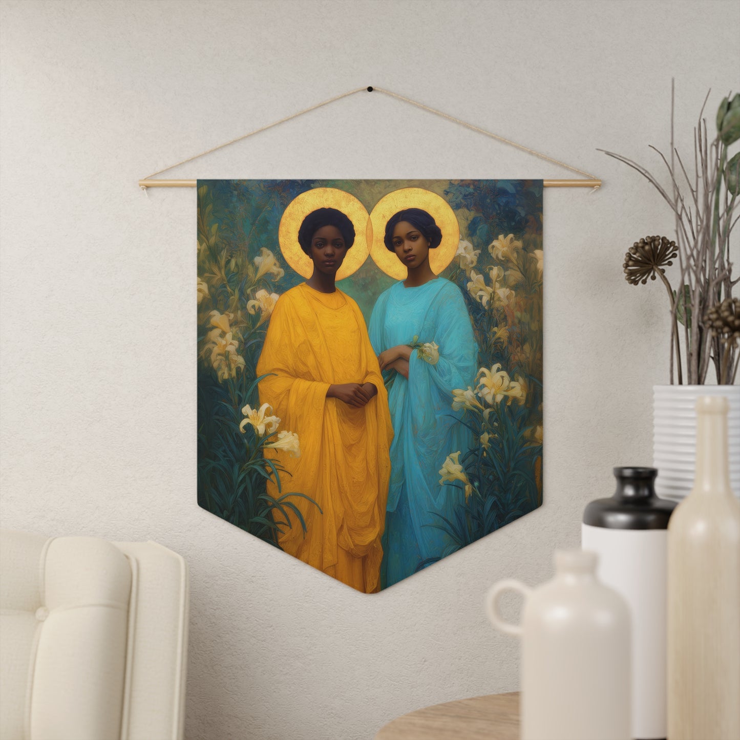 Saint Perpetua and Saint Felicity Pennant / Banner / Wall Hanging - Prayer room art - 18" x 21" - Catholic - Large Banner