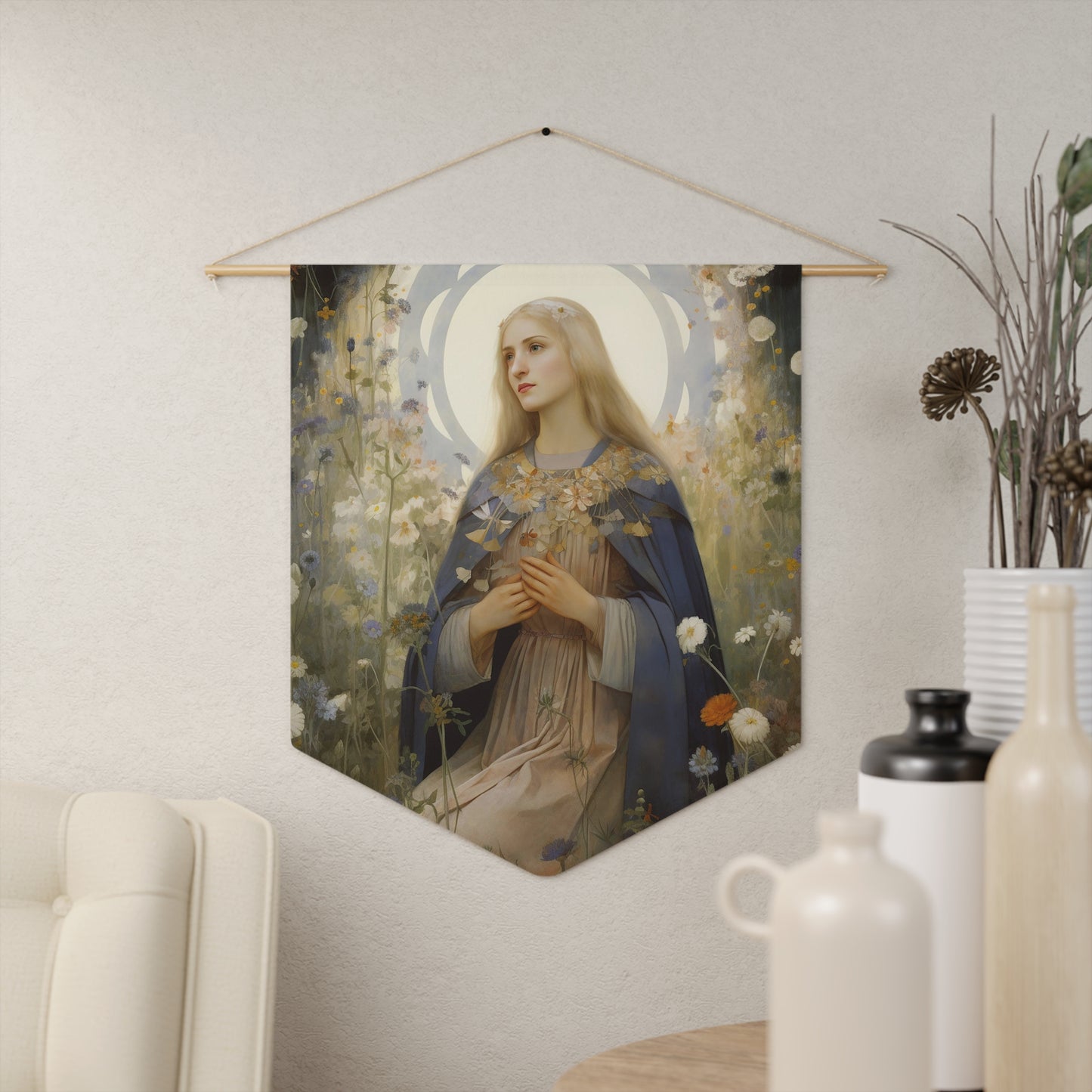 Saint Hildegard of Bingen Wall Banner / Wall Hanging - Unique Religious Art for your home - Prayer room - Catholic Home Art - 18" x 21"
