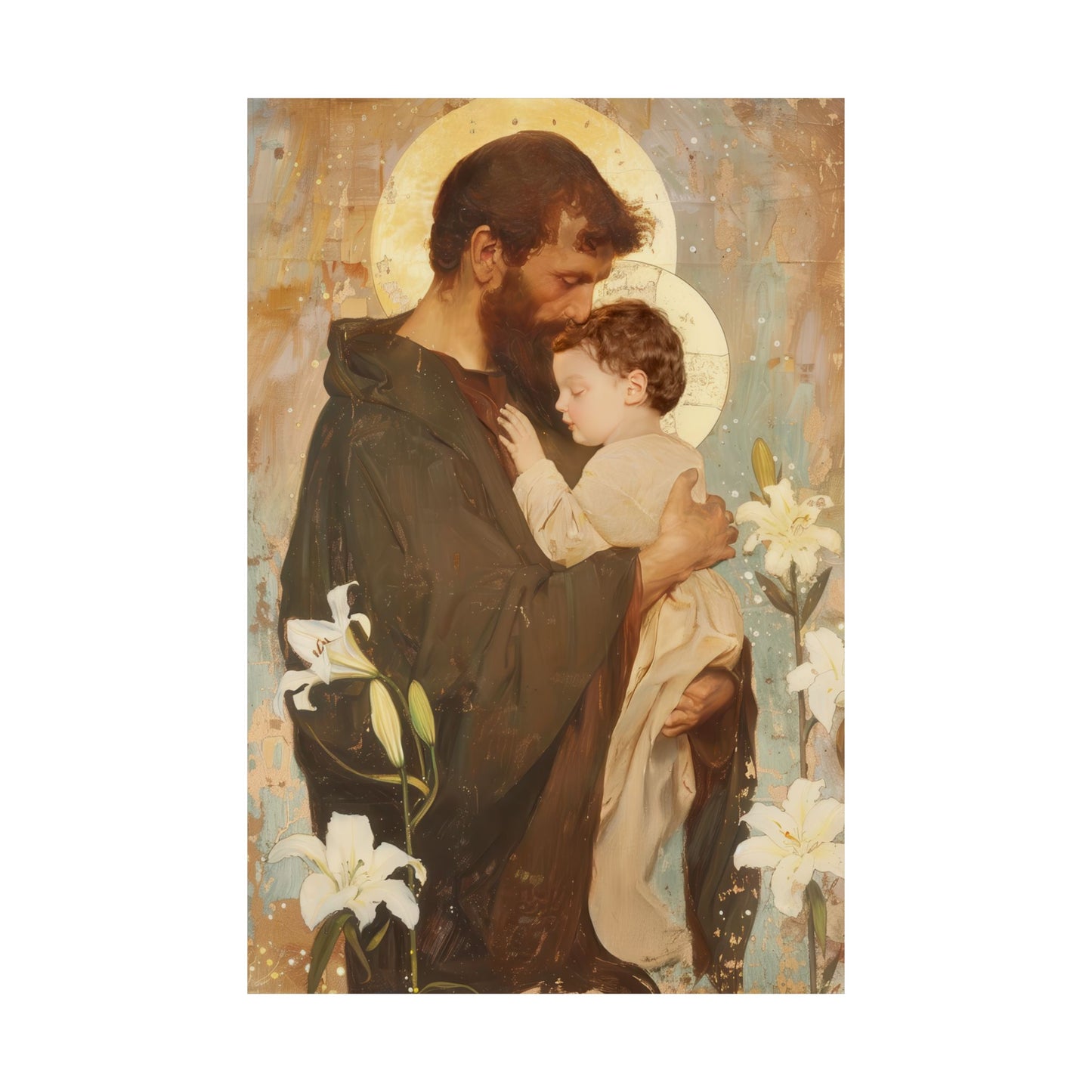 Saint Joseph and the Christ Child  - Sanctified Souls Print - Multiple Sizes - Premium Matte Vertical Posters