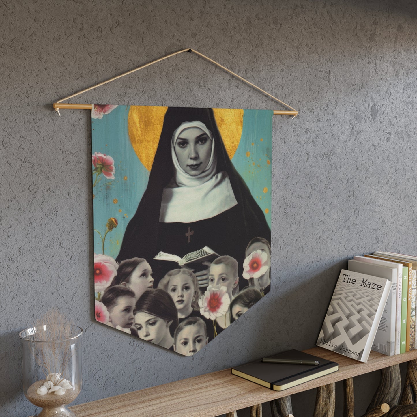 Saint Joan de Lestonnac Pennant / Banner / Wall Hanging - Prayer room art - Catholic Home Art - Large Saint Art for your home - 18" x 21"