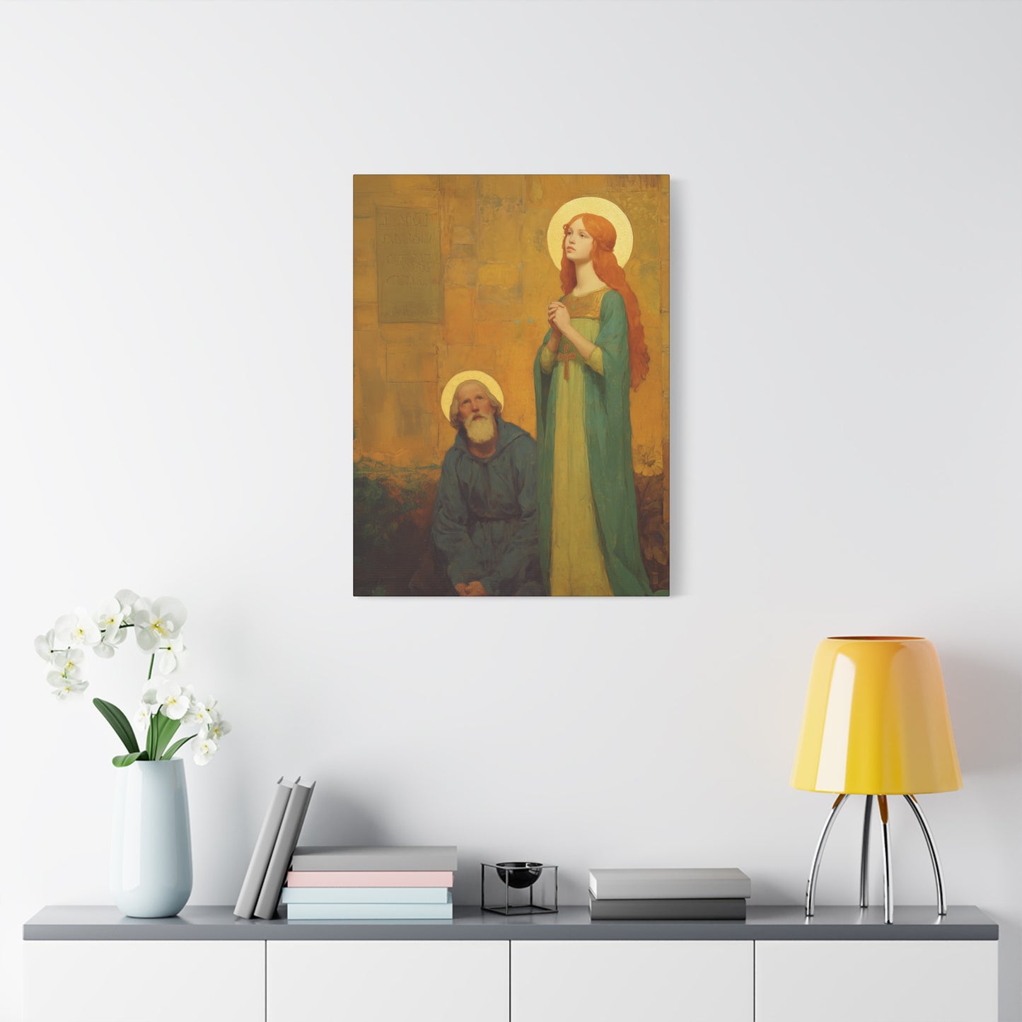 Saints Justina and Cyprian - Multiple Sizes - Catholic Home art - Museum Wrapped Canvas - Sanctified Souls Print - Catholic Martyr Art