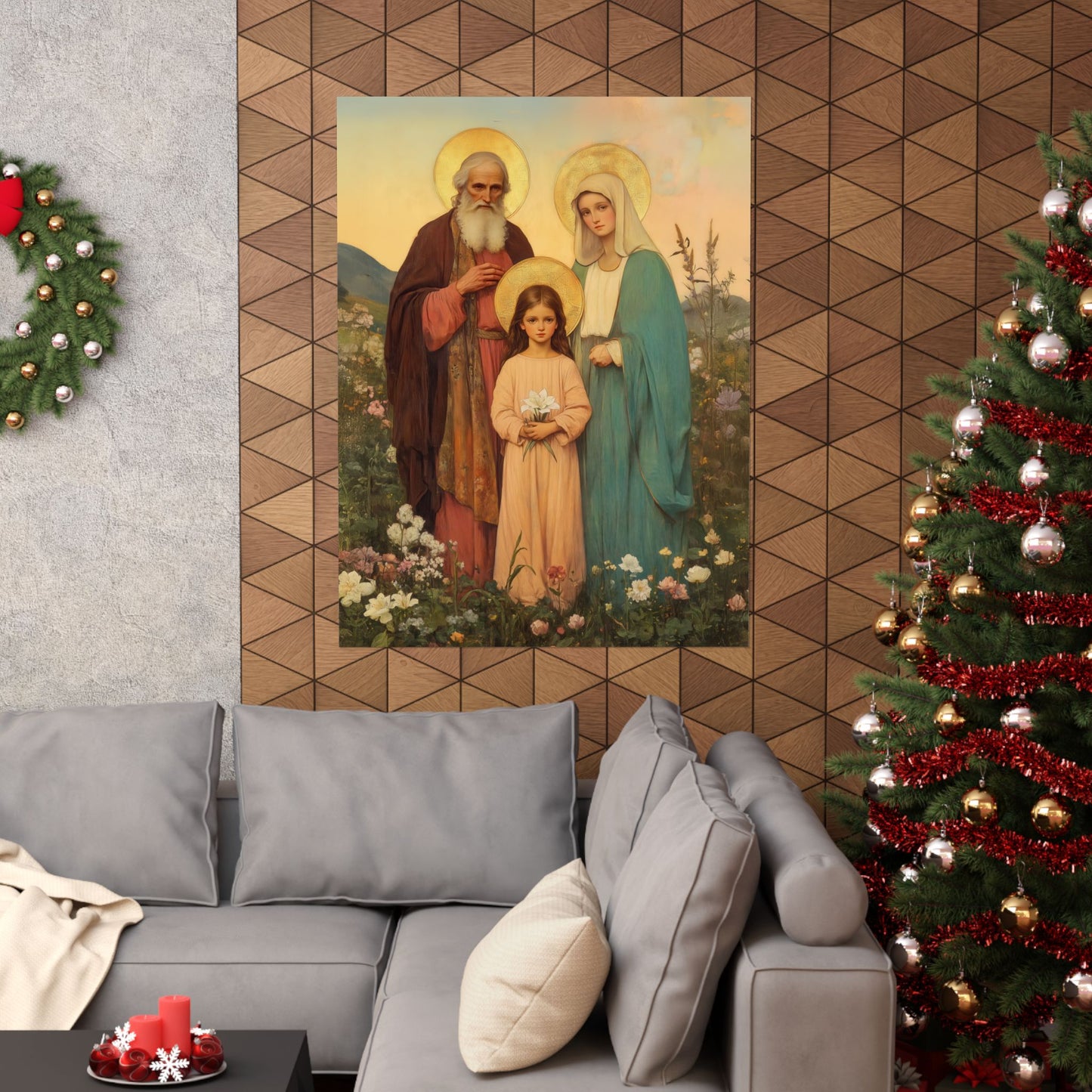 Saints Joachim and Anne with Young Mary - Sanctified Souls Print - Multiple Sizes - Premium Matte Vertical Posters
