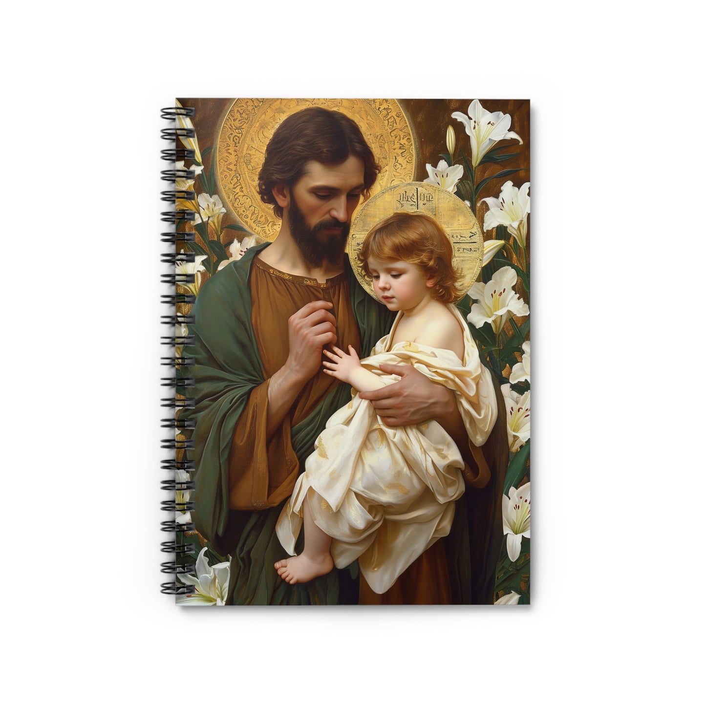 Saint Joseph and the Christ Child - Sanctified Souls Art - Religious Based Notebook - Spiral Notebook - Ruled Line