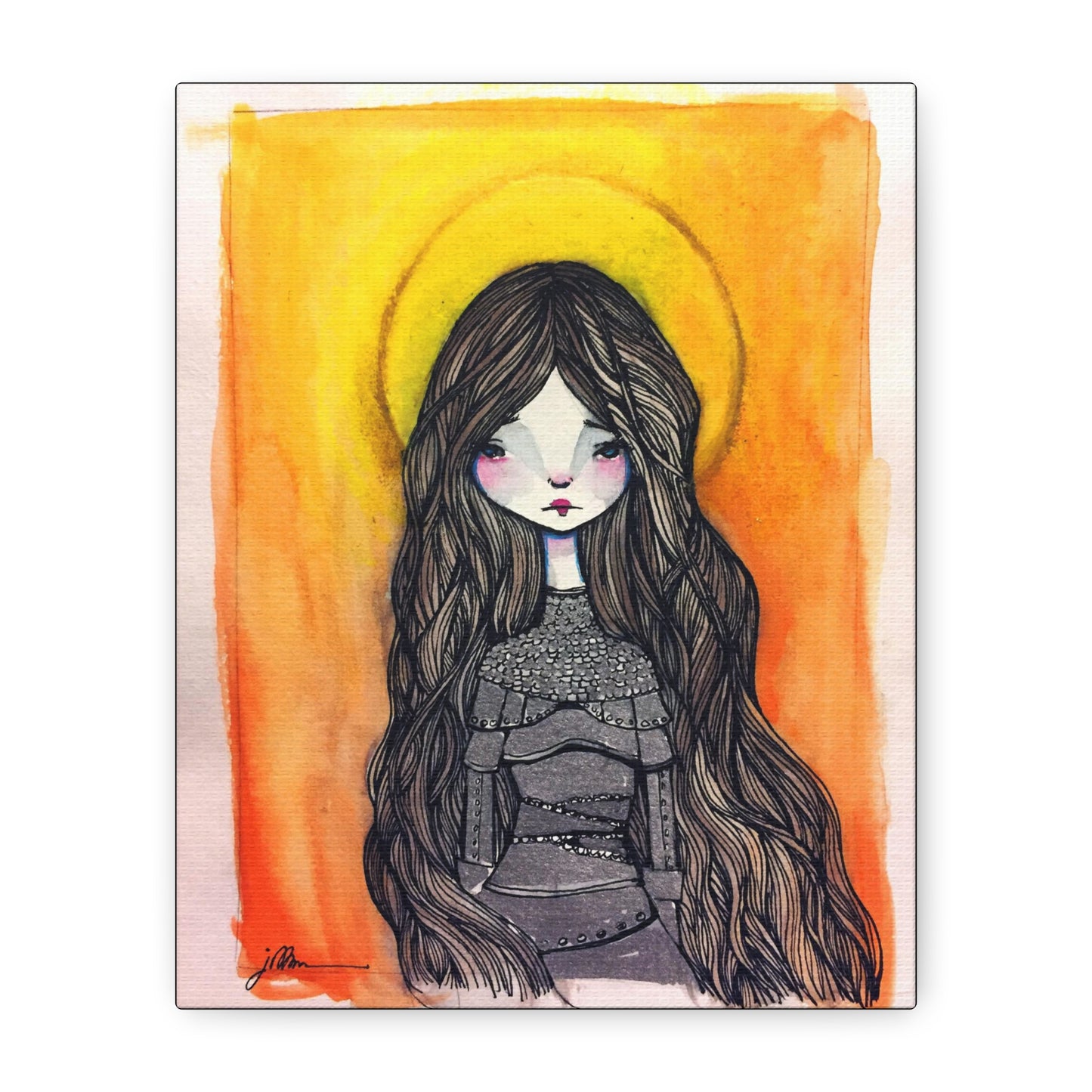 Saint Joan of Arc Canvas Print - Hand-Drawn Catholic Art Print | Christian Sacred Wall Art | Sanctified Solocosmo Religious Artwork