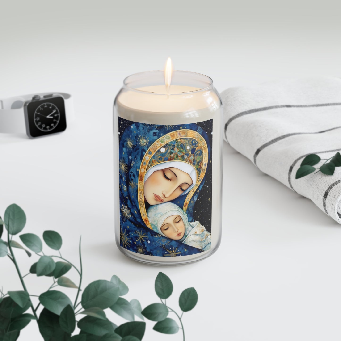 Snowfall's Embrace- Our Lady's Tender Care - Scented Prayer Candle, 13.75oz - Tall Size - Religious Prayer Candle - Catholic Art