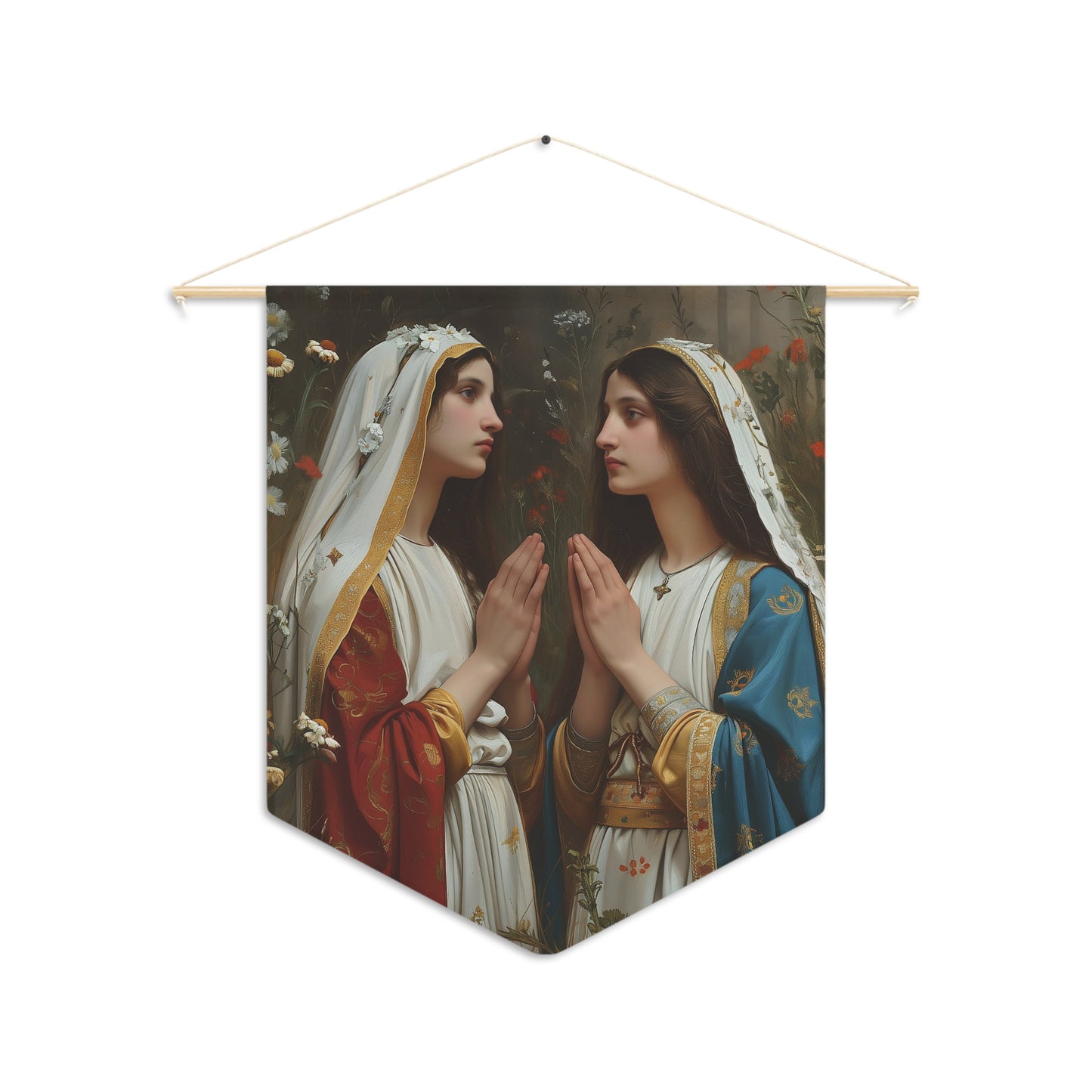 Saints Emiliana and Trasilla Wall Banner / Wall Hanging / Pennant - Prayer room art - Catholic Home - Saint Art for your home - 18" x 21"