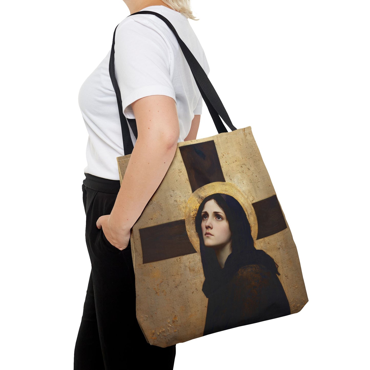 Our Lady of the Cross - Mother Mary  - Our Lady of the Crucifix - Marian Art - Tote Bag - Large Medium Small Faith Art Bag - Tote Purse