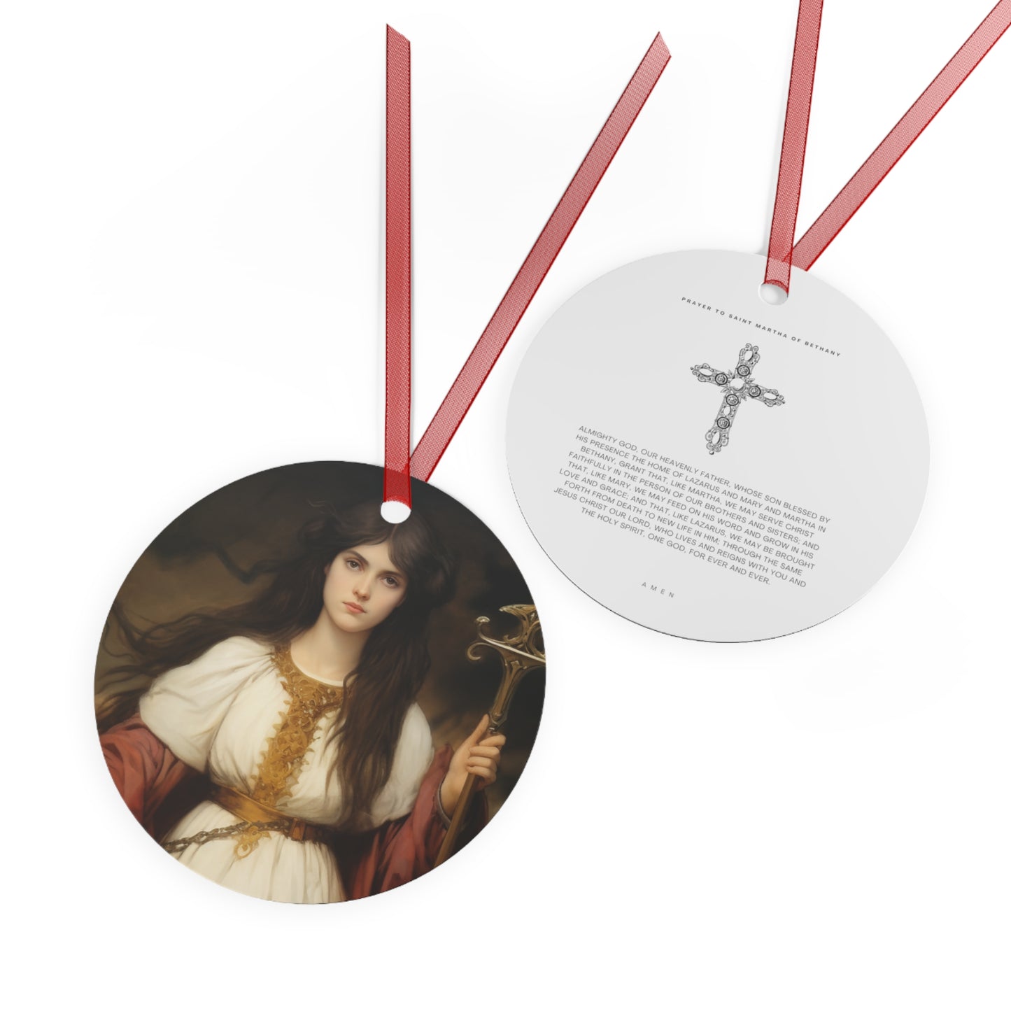 Saint Martha of Bethany Metal Ornament - Religious Holiday Christmas Ornament and Keepsake - Double sided - Prayer Ornament - Catholic Gift