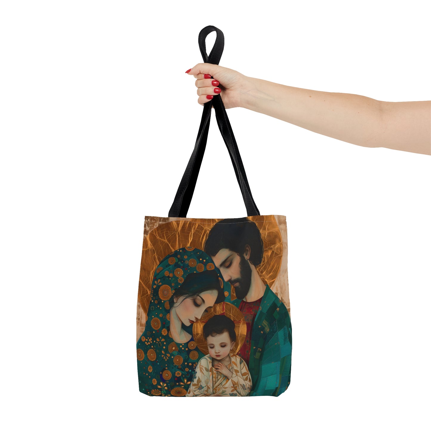 Sacred Love - Mary, Joseph, and the Infant Jesus Tote Bag - Large Medium Small Faith Art Bag - Holy Family Art purse - Double Sided