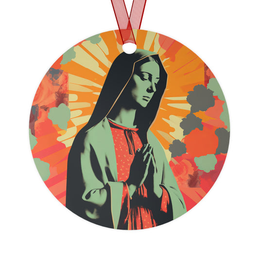 Queen of Heaven : Mother Mary in Prayer Metal Ornament - Religious Holiday Christmas Ornament and Keepsake - Double sided - Virgin Mary