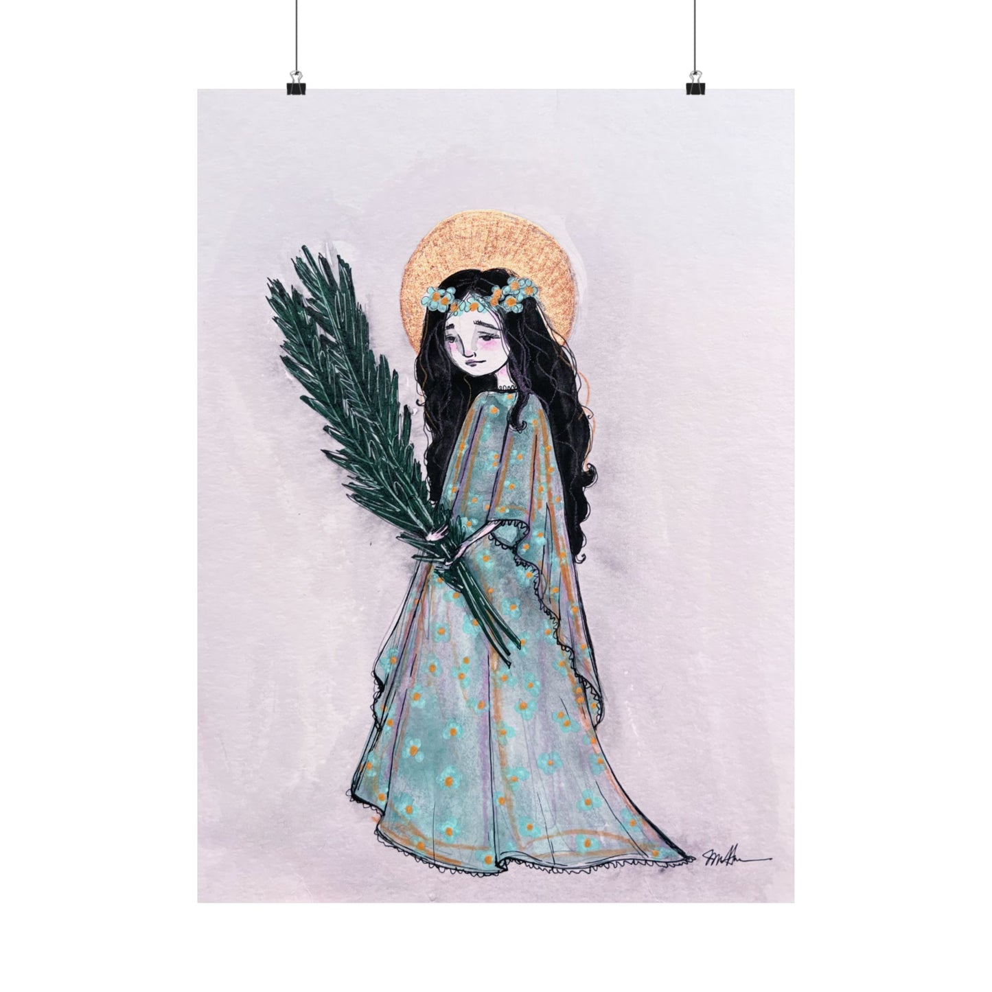 Saint Faith Matte Poster - Hand-Drawn Art - Catholic Print | Faith Hope and Charity Devotional Wall Art | Christian Religious Poster
