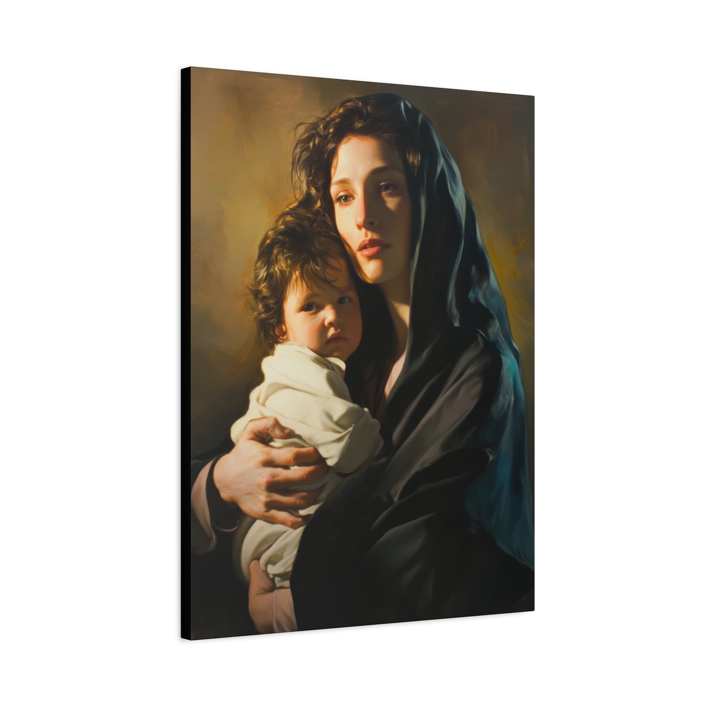 A mother's Gentle Embrace - Mary and The Christ Child - Museum Wrapped Canvas - Print - Religious Art for your Home - Catholic Saint Art