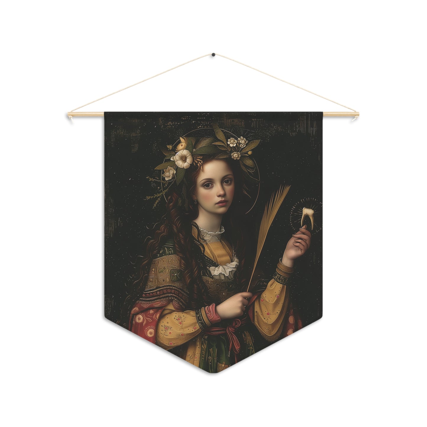 Saint Apollonia Pennant / Banner / Wall Hanging - Prayer room art - 18" x 21" - Catholic prayer Religious Christian Gift