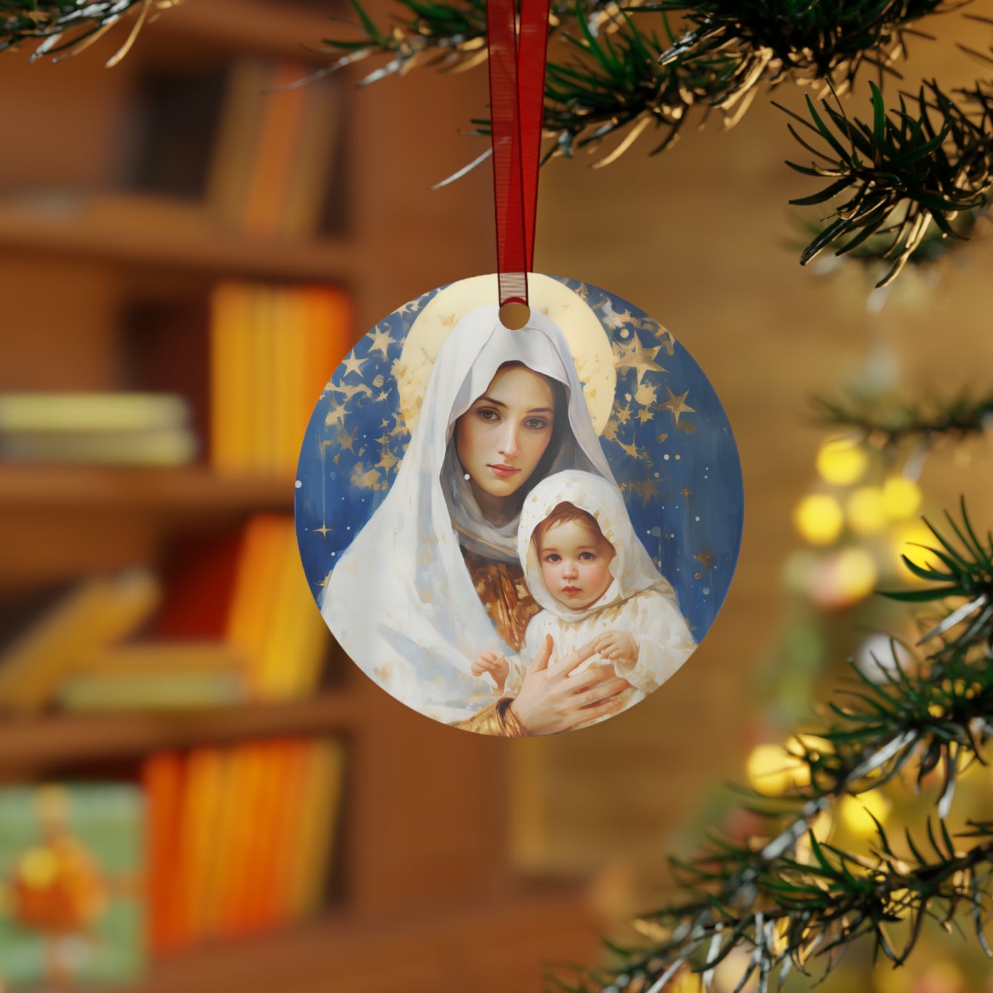 Divine Frost - Our Lady of the Snows Metal Ornament - Religious Holiday Christmas Ornament and Keepsake - Double sided - Prayer Ornament