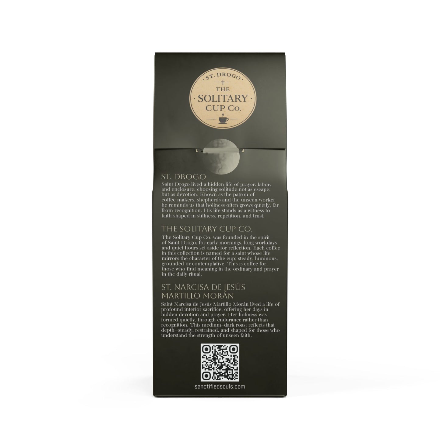 St. Narcisa de Jesús Martillo Morán - Interior Fire Blend (Medium-Dark Roast) - St. Drogo - The Solitary Cup Co. - Artisan Catholic Saint Inspired Coffee - 12 oz.
