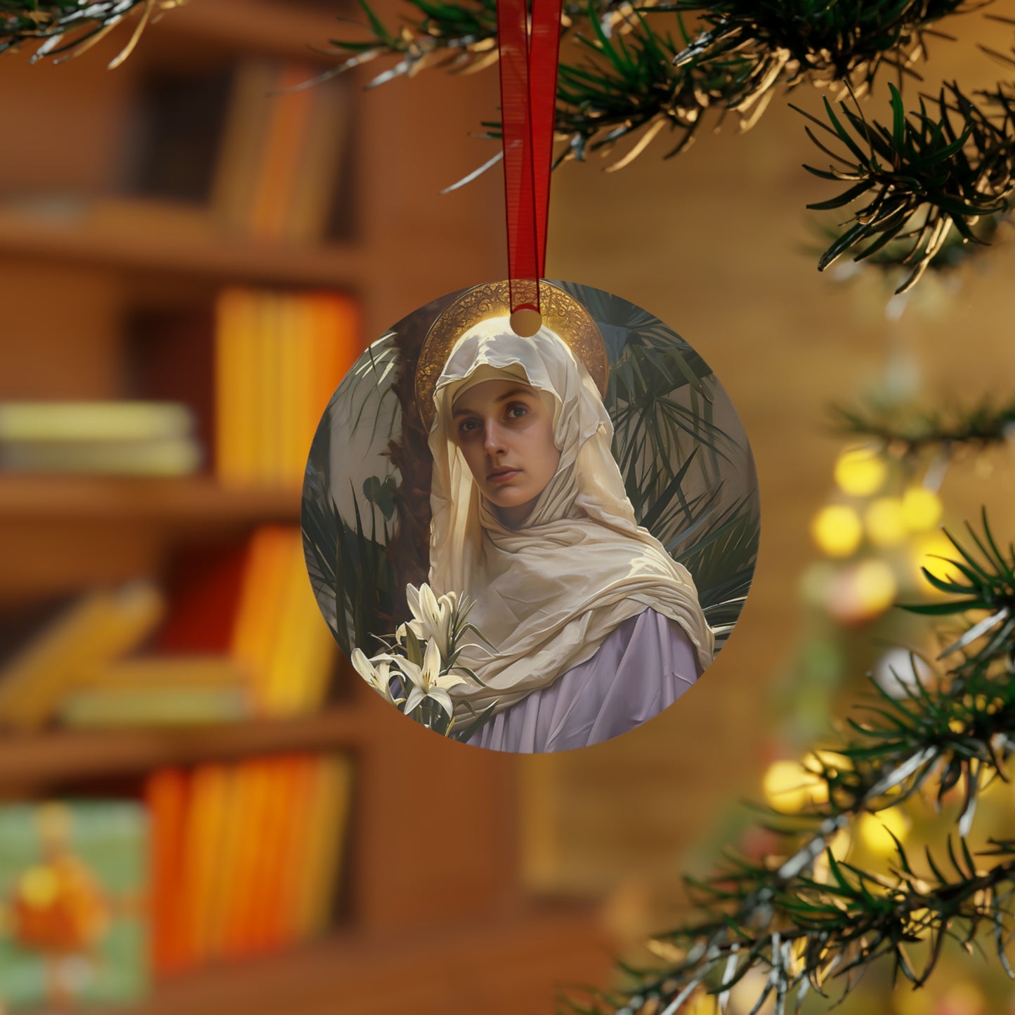 Saint Adele Metal Ornament - Religious Holiday Christmas Ornament and Keepsake - Double sided - Prayer Ornament