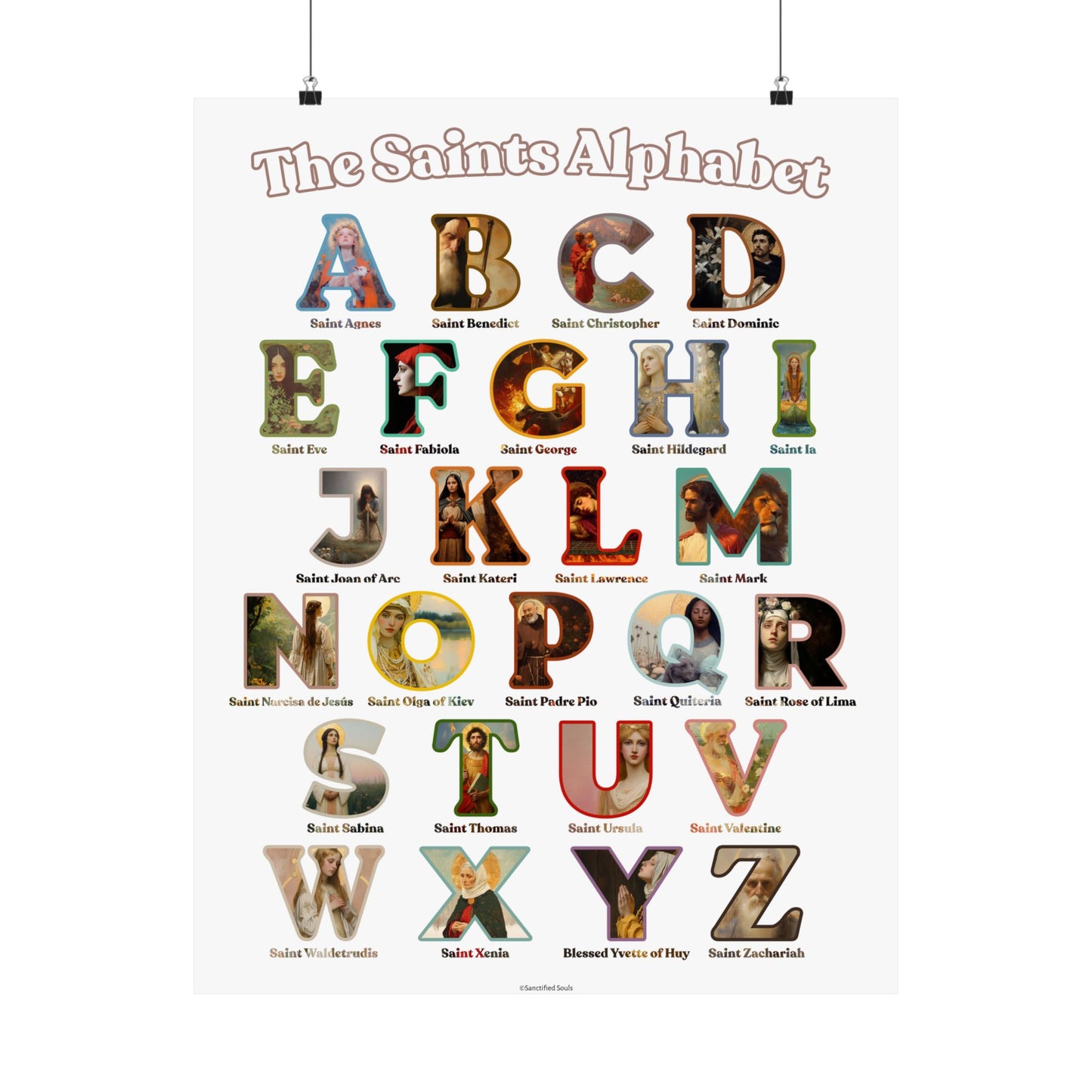 Catholic Saints ABC Print - Alphabet Poster - A to Z Saints Wall Art - Catholic Saints Chart- Classroom / Homeschool - Saints of the Church