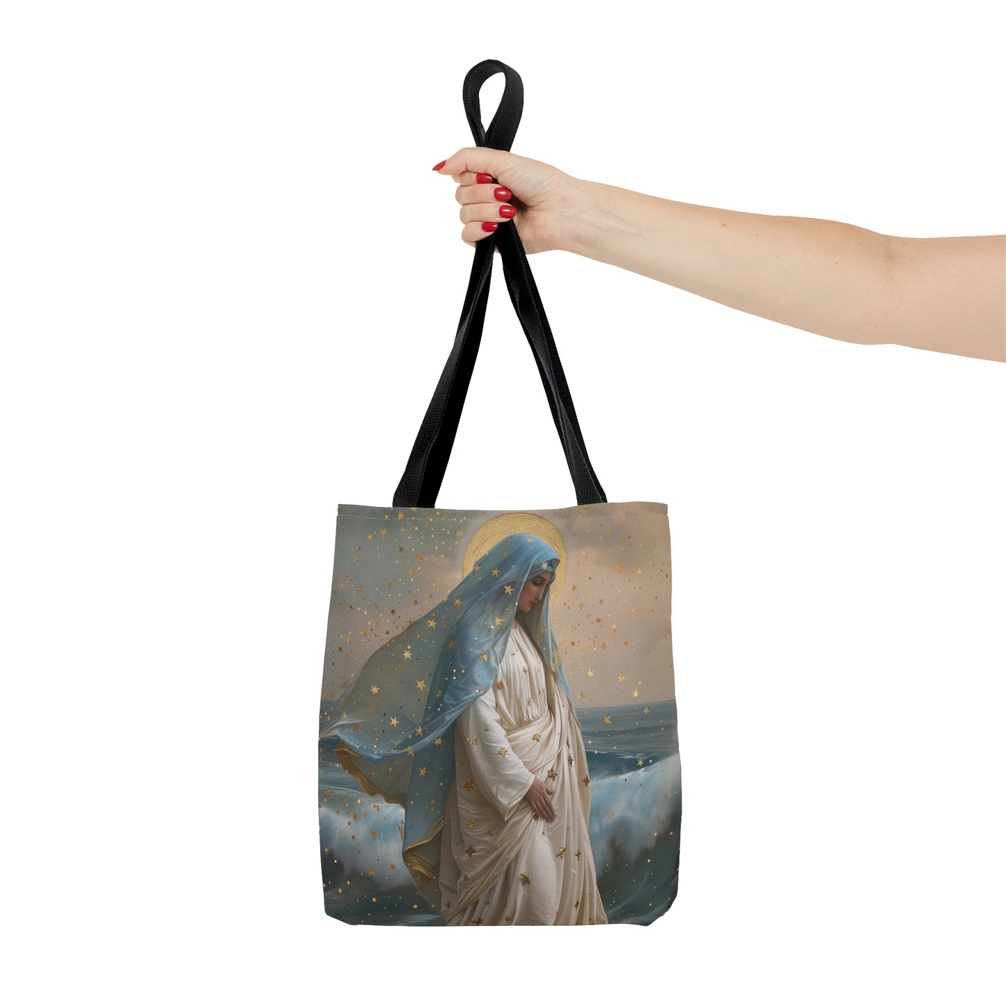 Ocean's Embrace - Devotion to Our Lady Star of the Sea Tote Bag - Large Medium Small Faith Art Bag - Re usable Tote Purse - Double Sided