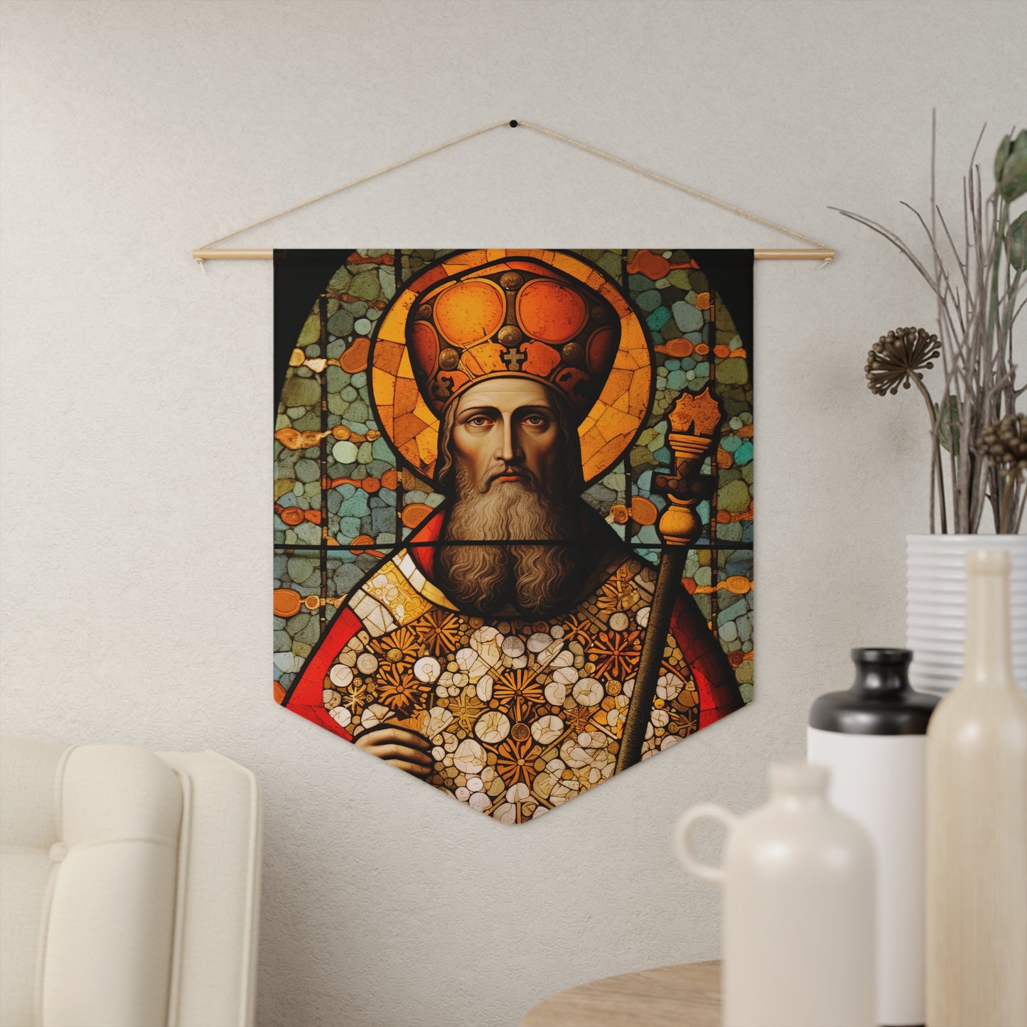 Saint Henry the II Wall Banner / Wall Hanging - Catholic Home Art - Large Saint Art for your home - 18" x 21" - Stained Glass Style Art