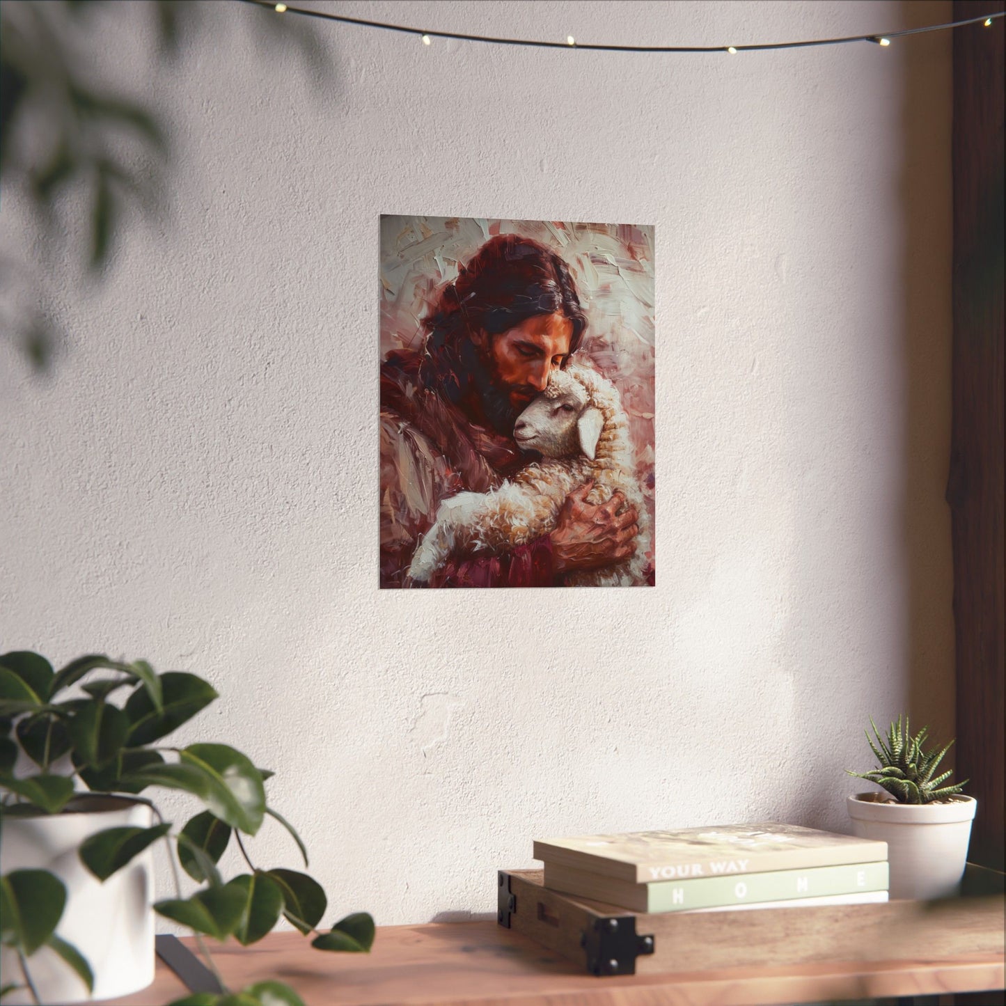 Jesus and the Little Lamb Poster Print - Sanctified Souls Print - Multiple Sizes - Premium Posters - Catholic Art - Christian painting