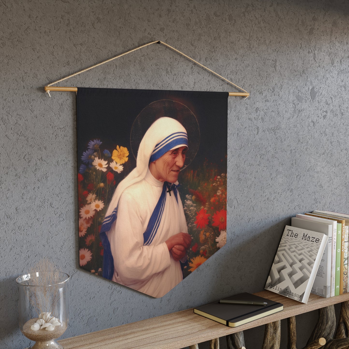 Saint Teresa of Calcutta Pennant / Banner / Wall Hanging - Prayer room art - 18" x 21" - Catholic - Large Banner