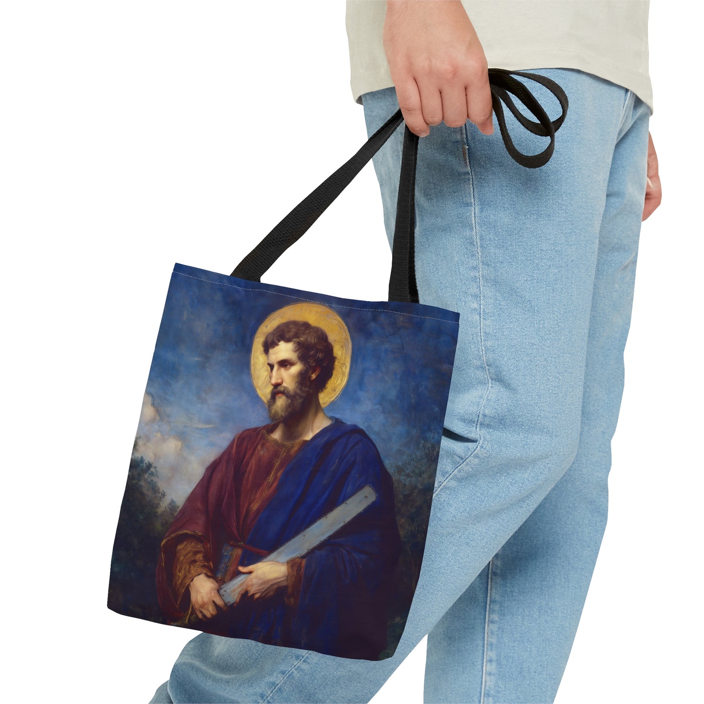 Saint Simon the Apostle / Simon the Zealot Tote Bag - Large Medium Small Faith Art Bag - Catholic Faith Purse - Double Sided