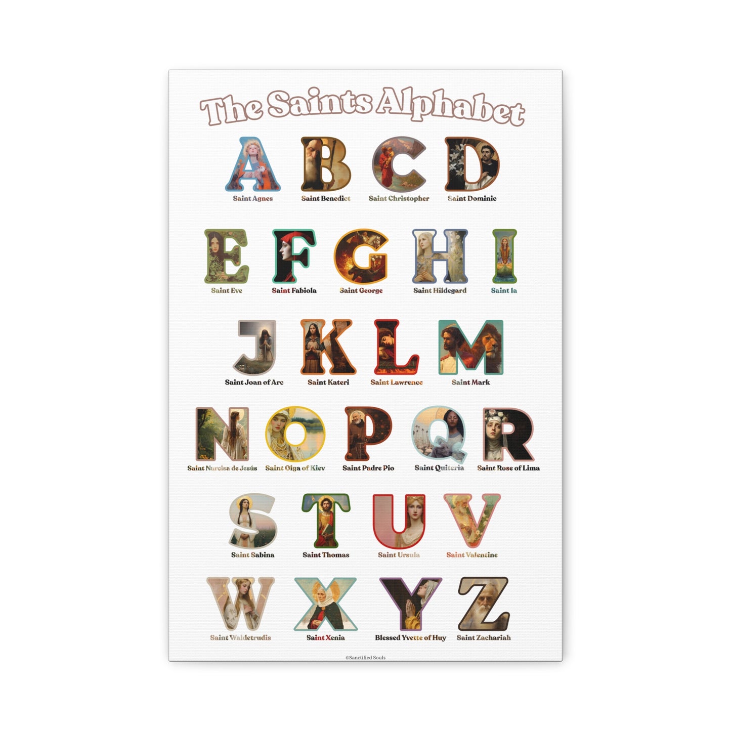 Catholic Saints ABC Alphabet Canvas - A to Z Saints Wall Art - Catholic Saints Chart - Catholic Nursery / Homeschool - Saints of the Church