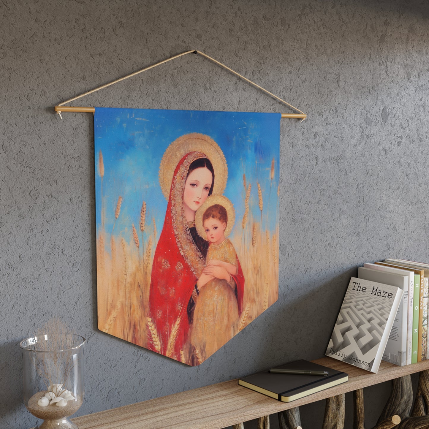 Our Lady of the Harvest Pennant / Banner / Wall Hanging - Prayer room art - 18" x 21" - Catholic - Large Banner