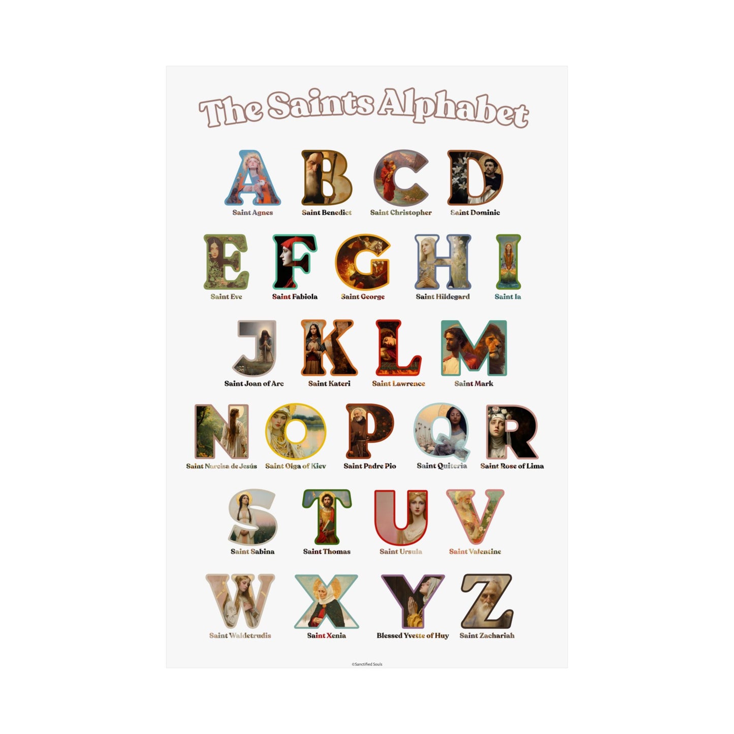 Catholic Saints ABC Print - Alphabet Poster - A to Z Saints Wall Art - Catholic Saints Chart- Classroom / Homeschool - Saints of the Church