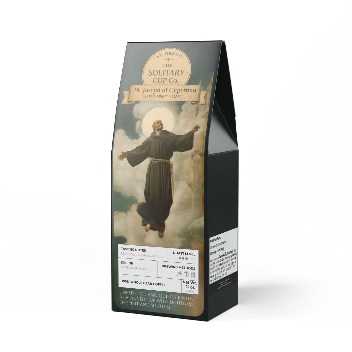 St. Joseph of Cupertino - Lifted Spirit Roast (Medium Roast) - St. Drogo - The Solitary Cup Co. - Artisan Catholic Saint Inspired Coffee - 12 oz.
