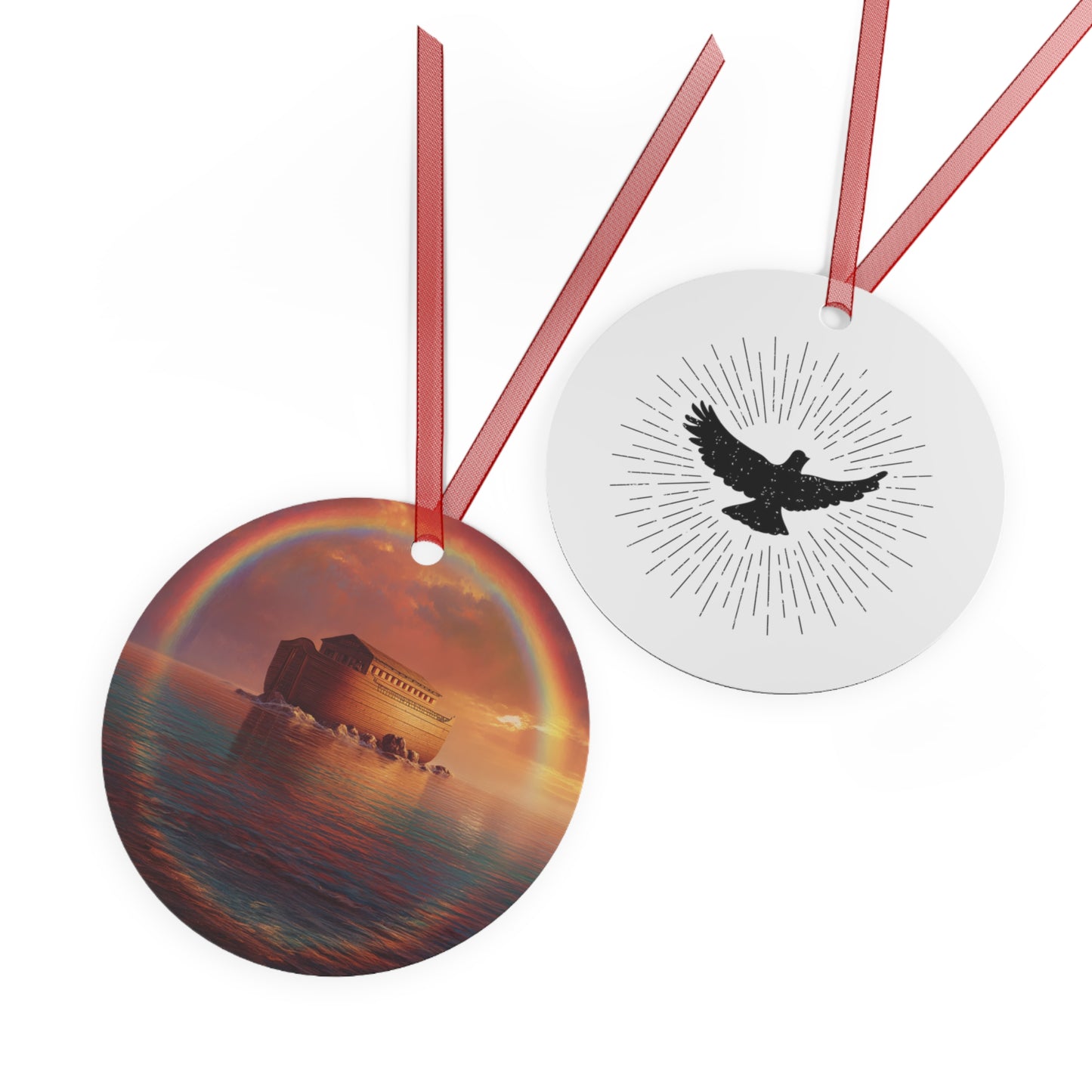 Sheltered Beneath the Covenant Sky - Noah's Ark Metal Ornament - Religious Holiday Christmas Ornament and Keepsake - Double sided