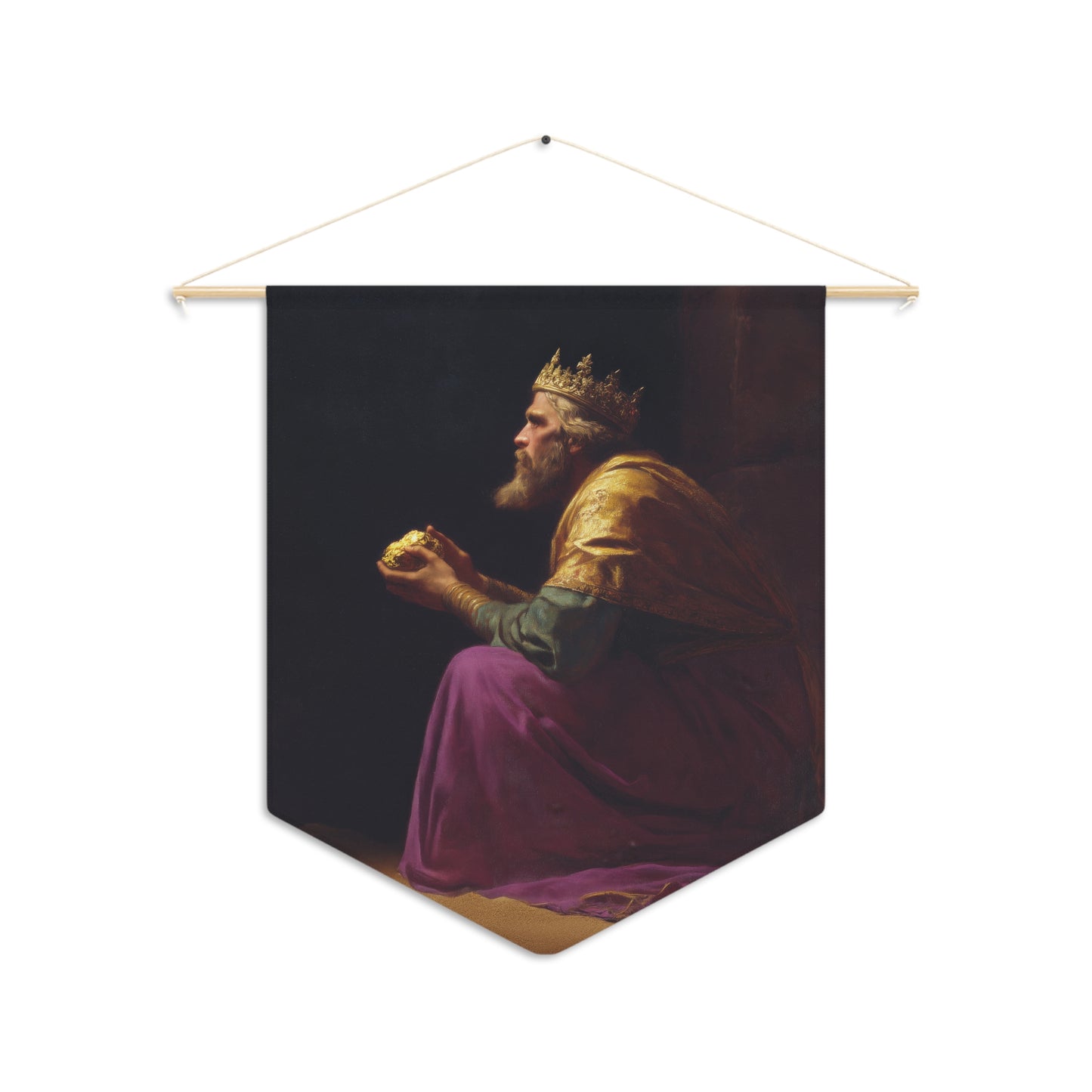 Melchior and the Gift Fit for a King - 3 Wise Men - Pennant / Banner / Wall Hanging - Prayer room - Catholic Art - Large - 18" x 21"