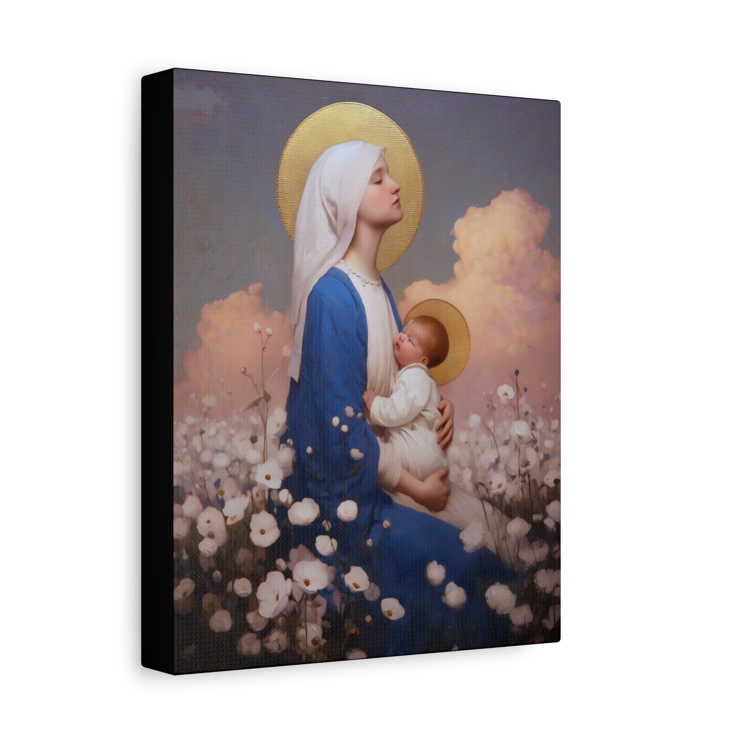 Mother Mary - Our Lady Among the Flowers -  Museum Wrapped Canvas - Sanctified Souls Print - Religious Art for your Home - Catholic Mother Mary Art