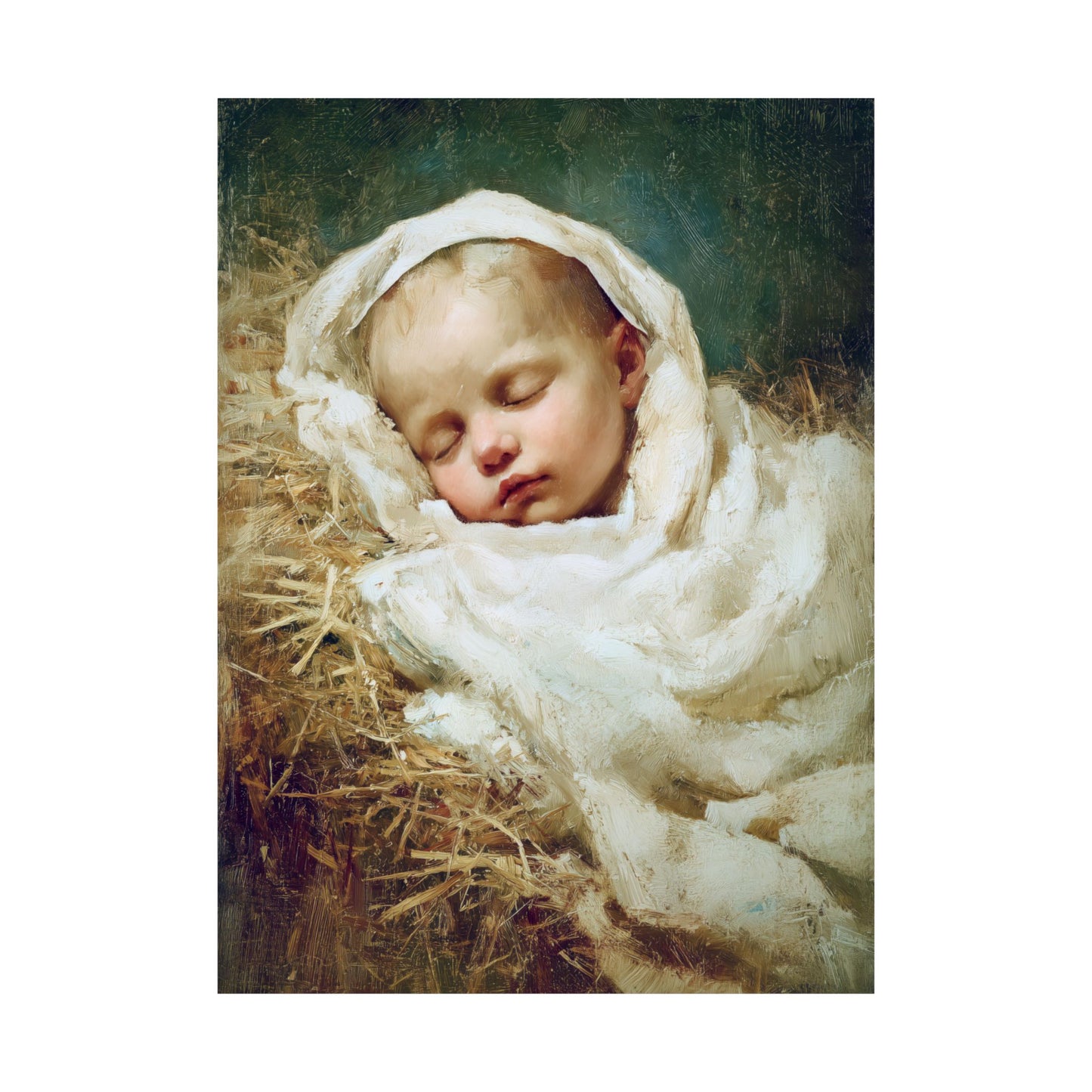 The Christ Child Resting in the Silence of the Manger - Sanctified Souls Print - Multiple Sizes - Premium Matte Vertical Posters