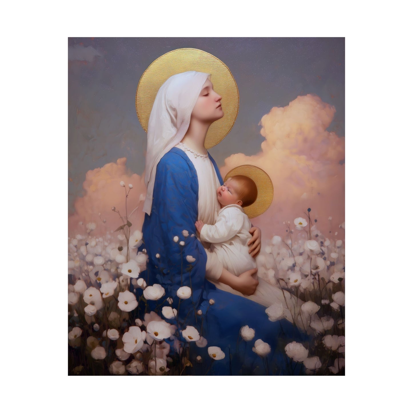Our Lady Among the Flowers -  Catholic Art - Multiple Sizes - Premium Posters - Catholic Art - Christian Home - Catholic Saint Art