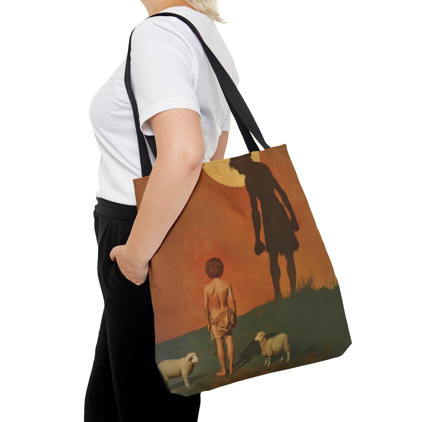 The Victor Had No Sword - David and Goliath  Tote Bag - Large Medium Small Faith Art Bag - Bible Study Faith Purse - Double Sided