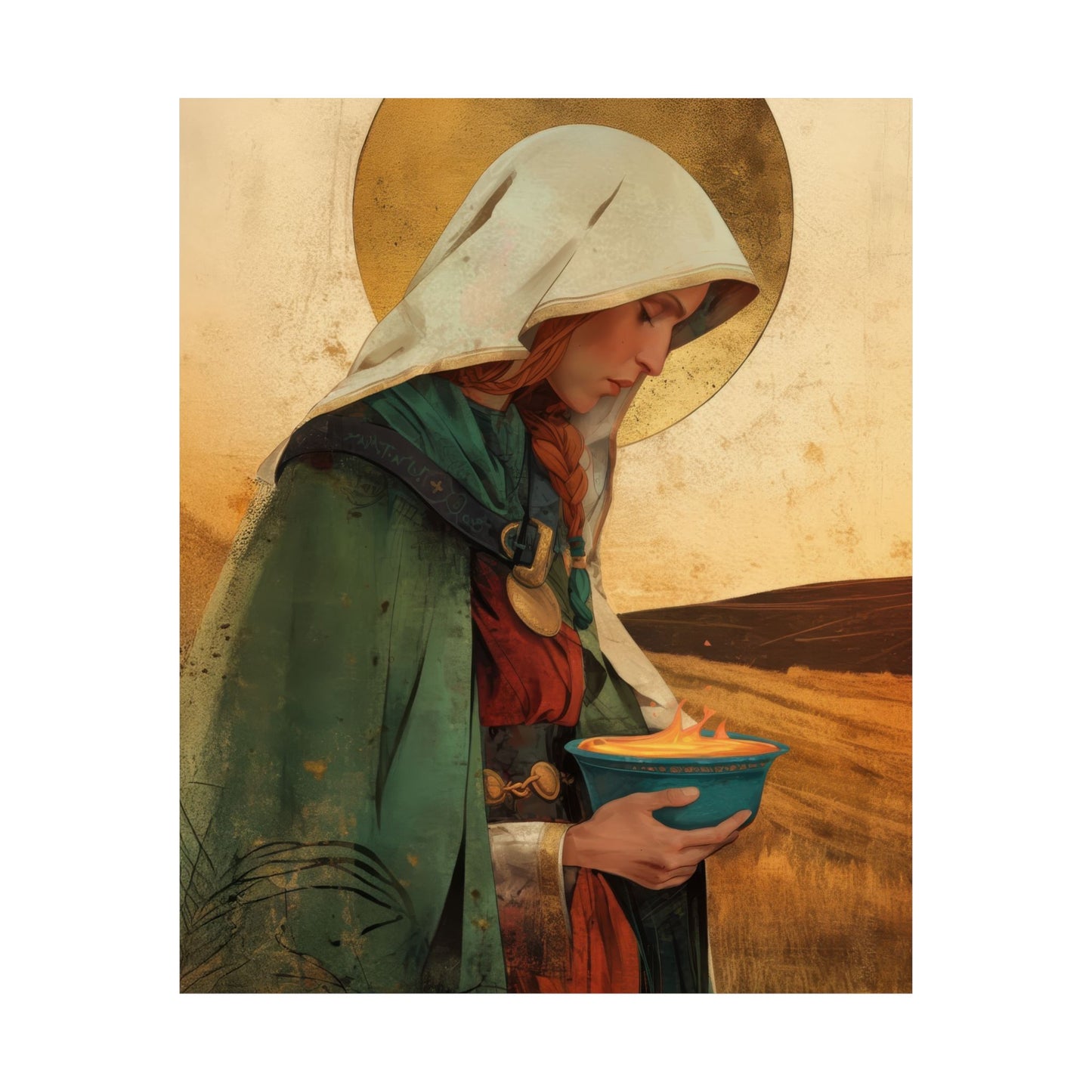Saint Brigid of Ireland / Kildare - Sanctified Souls Print - Multiple Sizes - Premium Posters - Catholic Art - Christian Home Decor Artwork