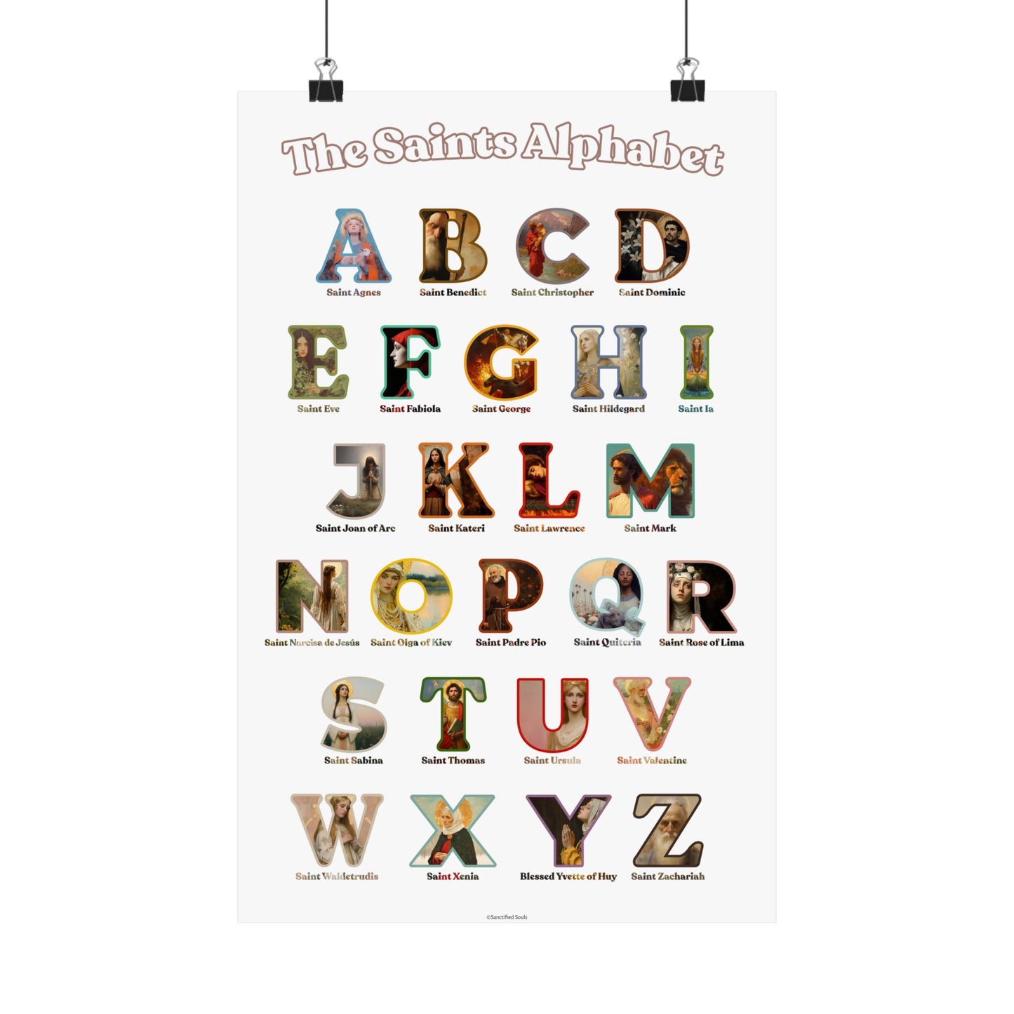 Catholic Saints ABC Print - Alphabet Poster - A to Z Saints Wall Art - Catholic Saints Chart- Classroom / Homeschool - Saints of the Church