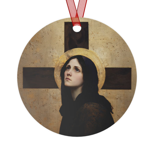 Our Lady of the Cross - Mother Mary  - Our Lady of the Crucifix - Marian Art - Metal Ornament - Religious Holiday Christmas Ornament